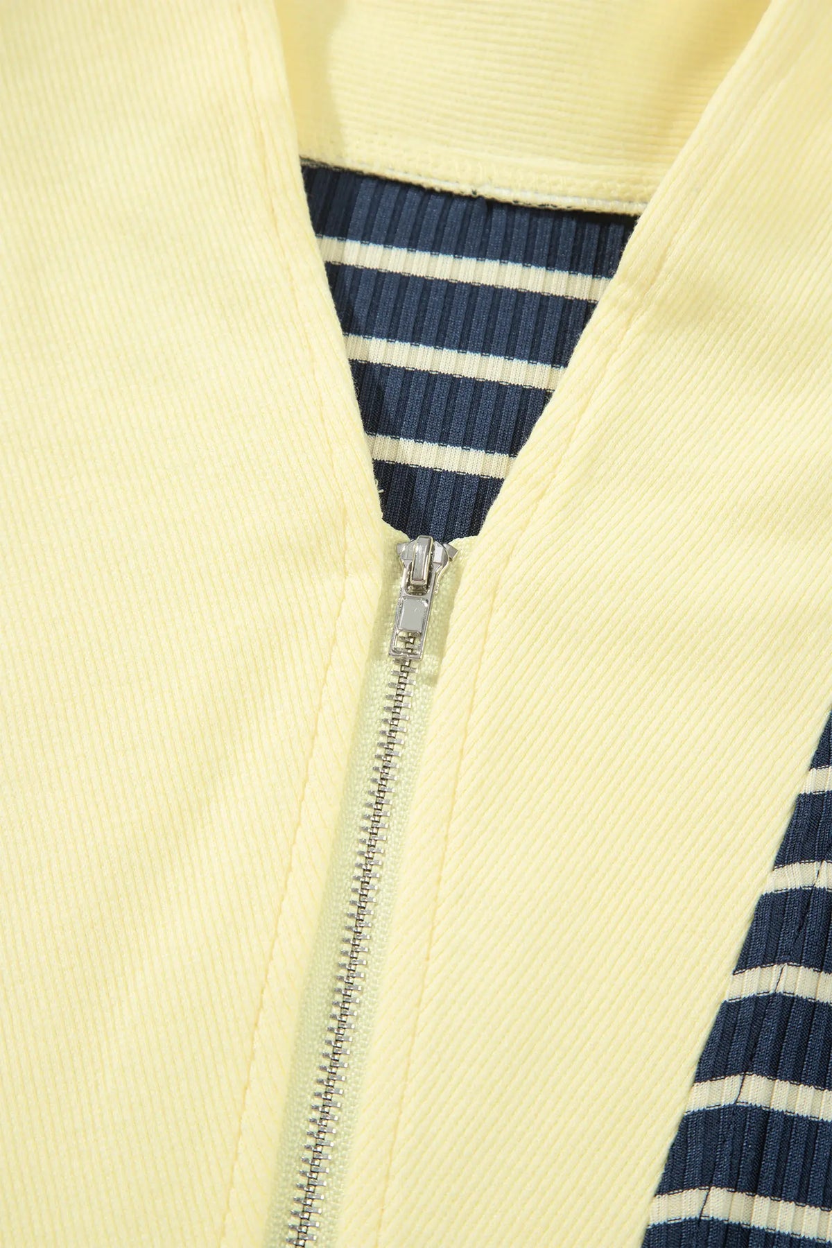 Colour Block Patchwork Zip V Neck Pullover Loose Pants 2pcs Set – Blue Stripe