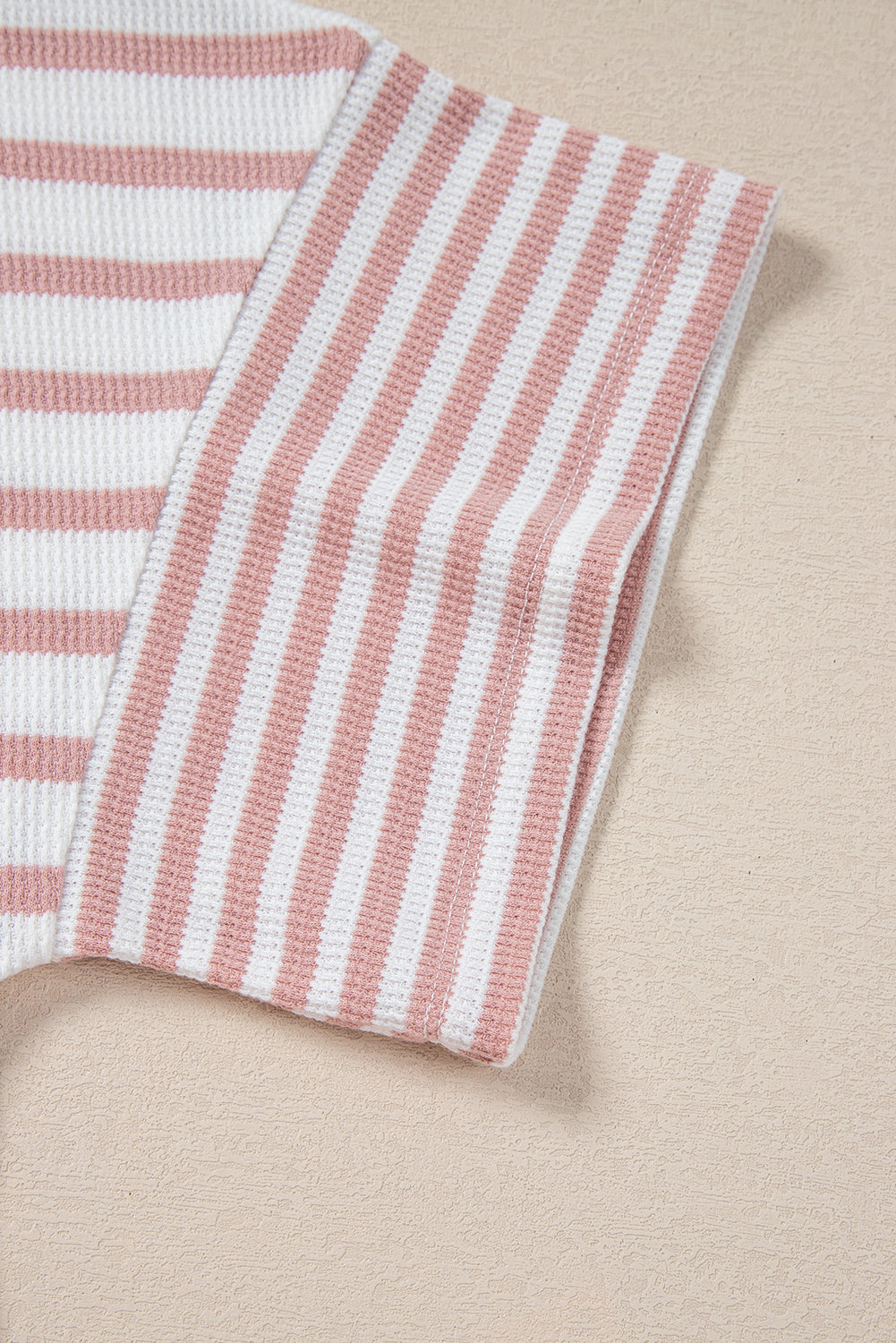 Pink Stripe Waffle Knit Pocketed Half Sleeve Plus Size T Shirt BB Fashion Outlet