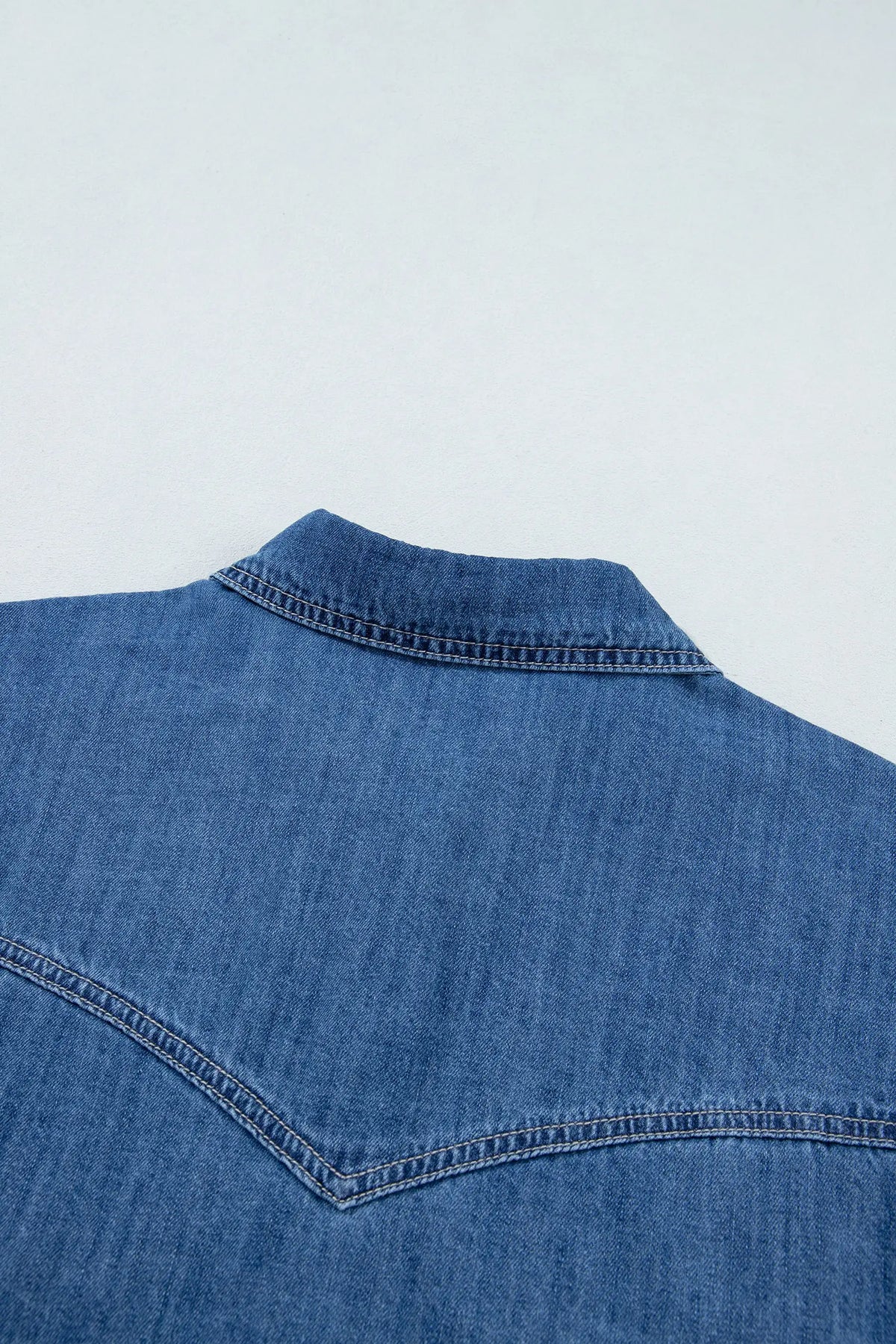 Western Patch Pockets Tunic Length Long Sleeve Denim Shirt – Sail Blue