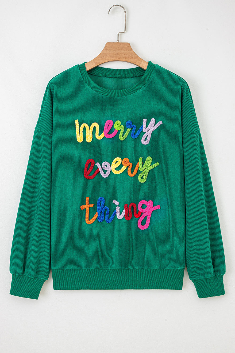 Merry Little Thing Corded Letter Graphic Ribbed Loose Sweatshirt - Tops/Sweatshirts & Hoodies