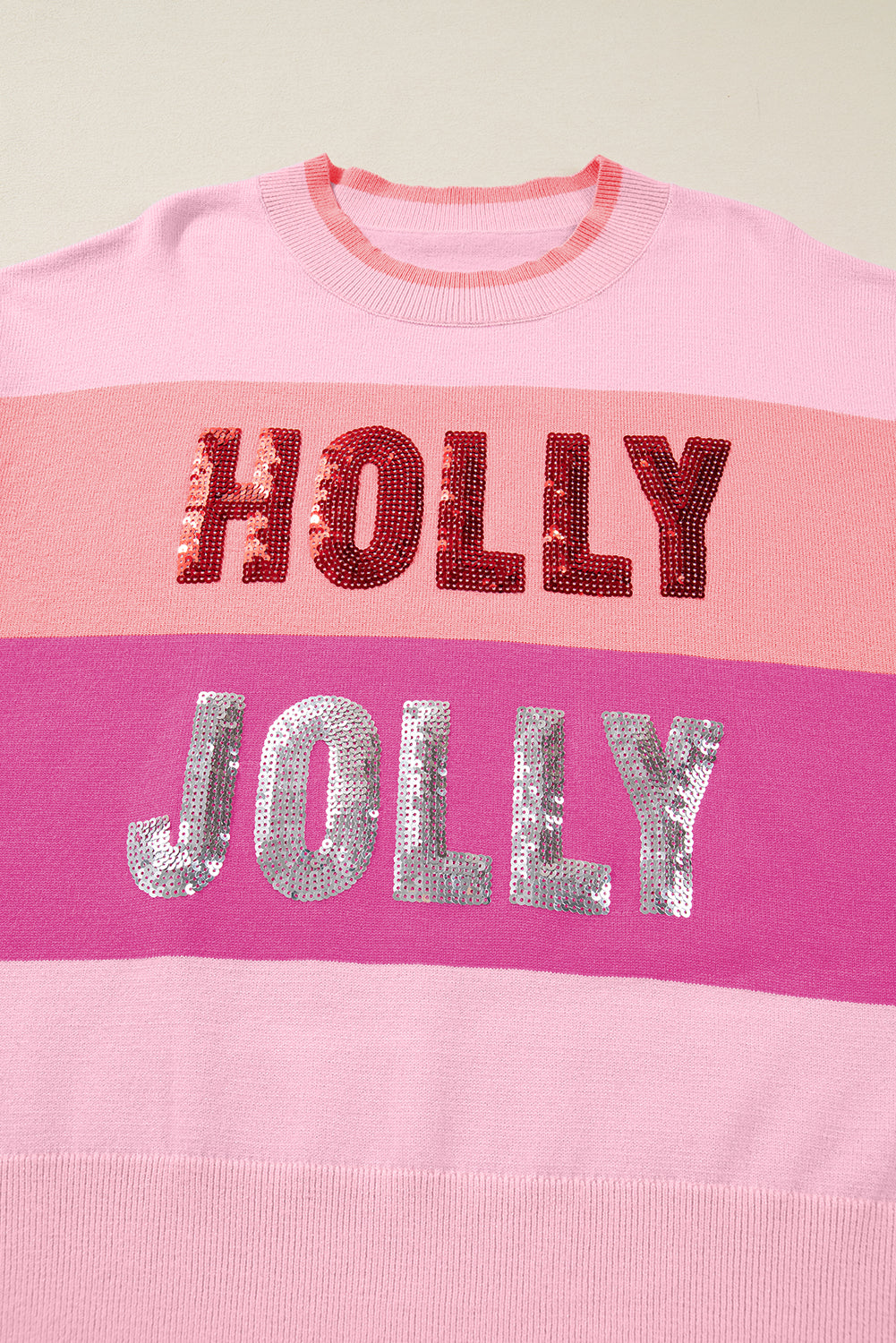 Pink Sequined HOLLY JOLLY Sweater - eAura