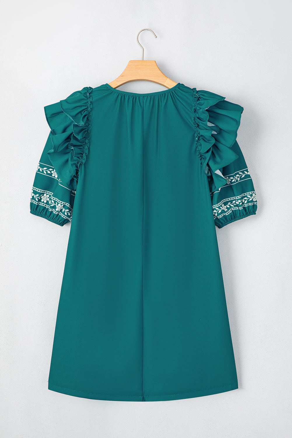 Skobeloff Boho Floral Ruffle Puff Sleeve Lace-up V Neck Mini Dress eAura