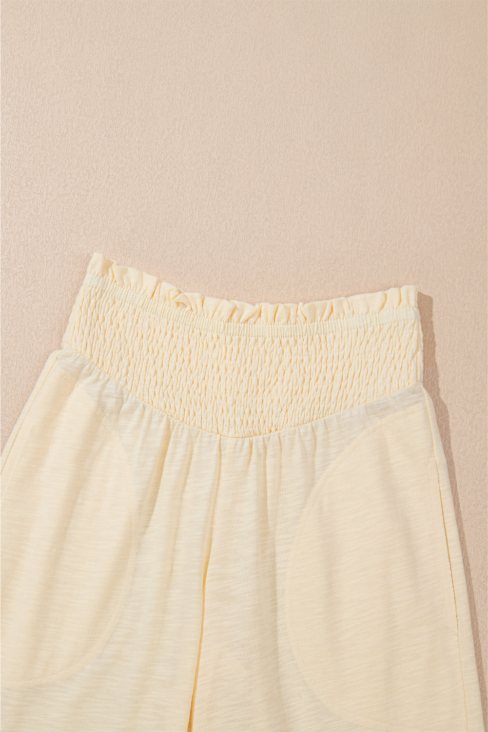 Beige Semi-Sheer Sleeveless Top and Smocked Waist Trousers Set Co-ord eAura