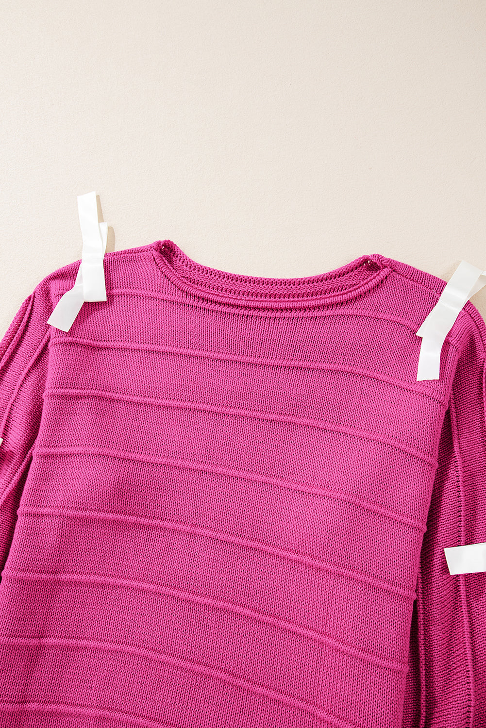 Bright Green Bow Knot Cut Out Round Neck Loose Sweater eAura