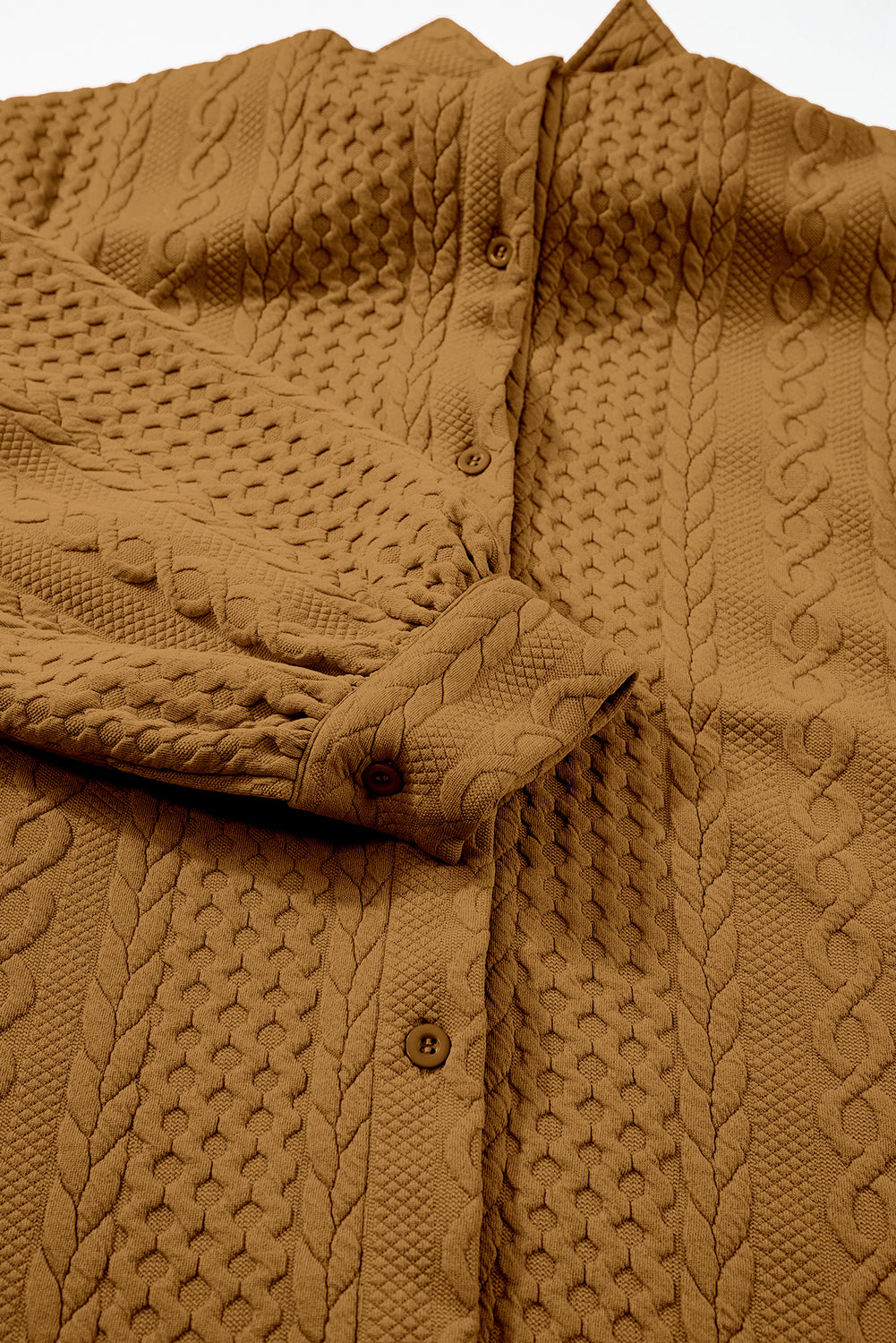 Cable Texture Puff Sleeve Loose Shacket - eAura