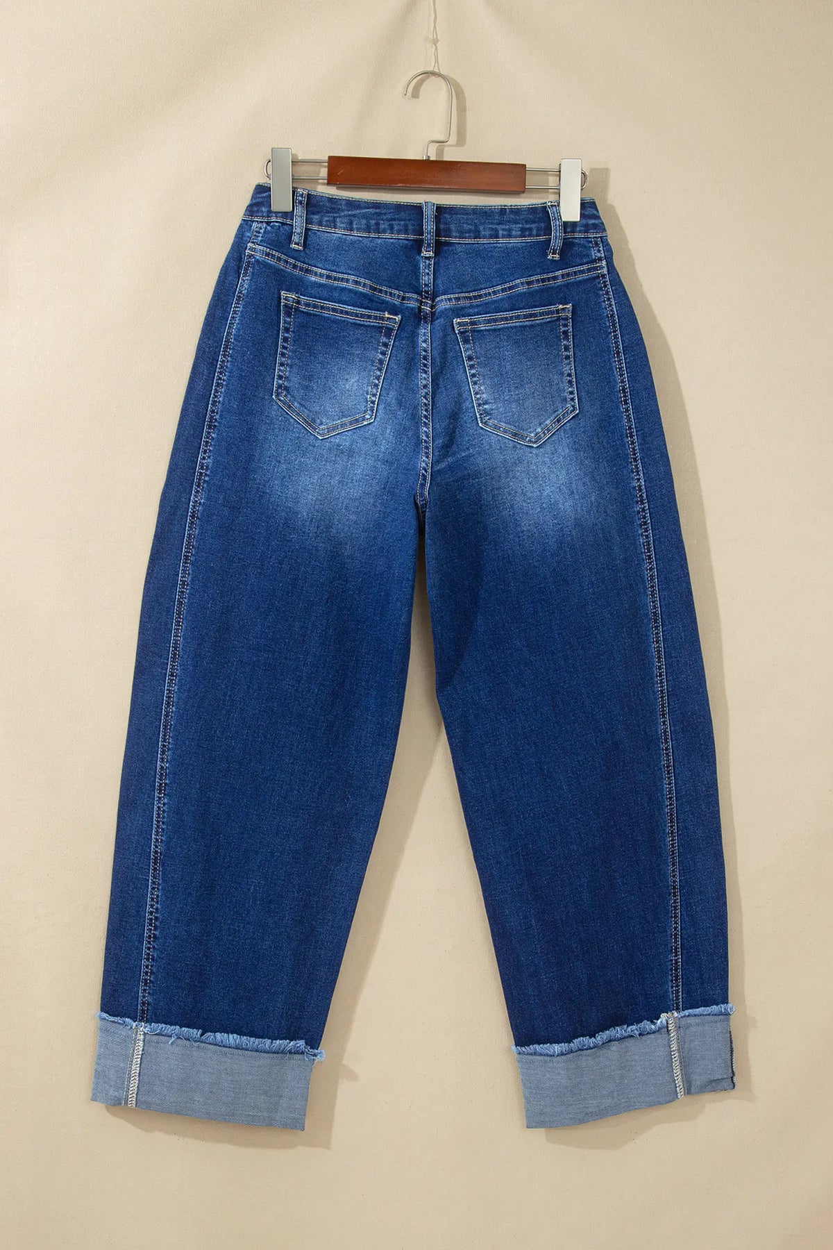 Raw Hem Turnup Loose Ankle-length Jeans – Sail Blue