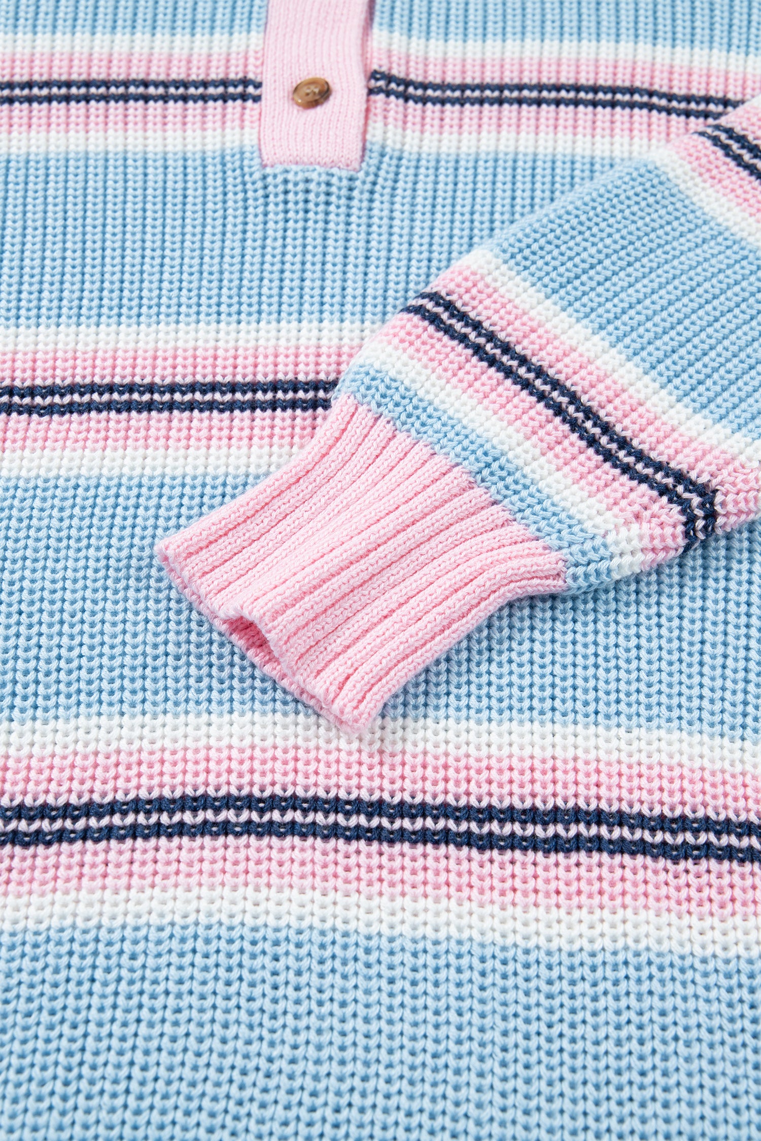 Striped Button Collar Long Sleeve Shift Fit Winter Knitwear Sweater – Sky Blue Stripe