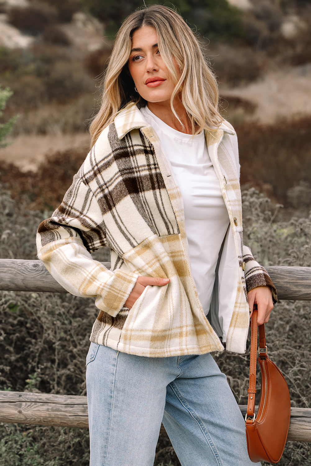 Multicolour Plaid Patchwork Side Pockets Buttoned Shacket - eAura