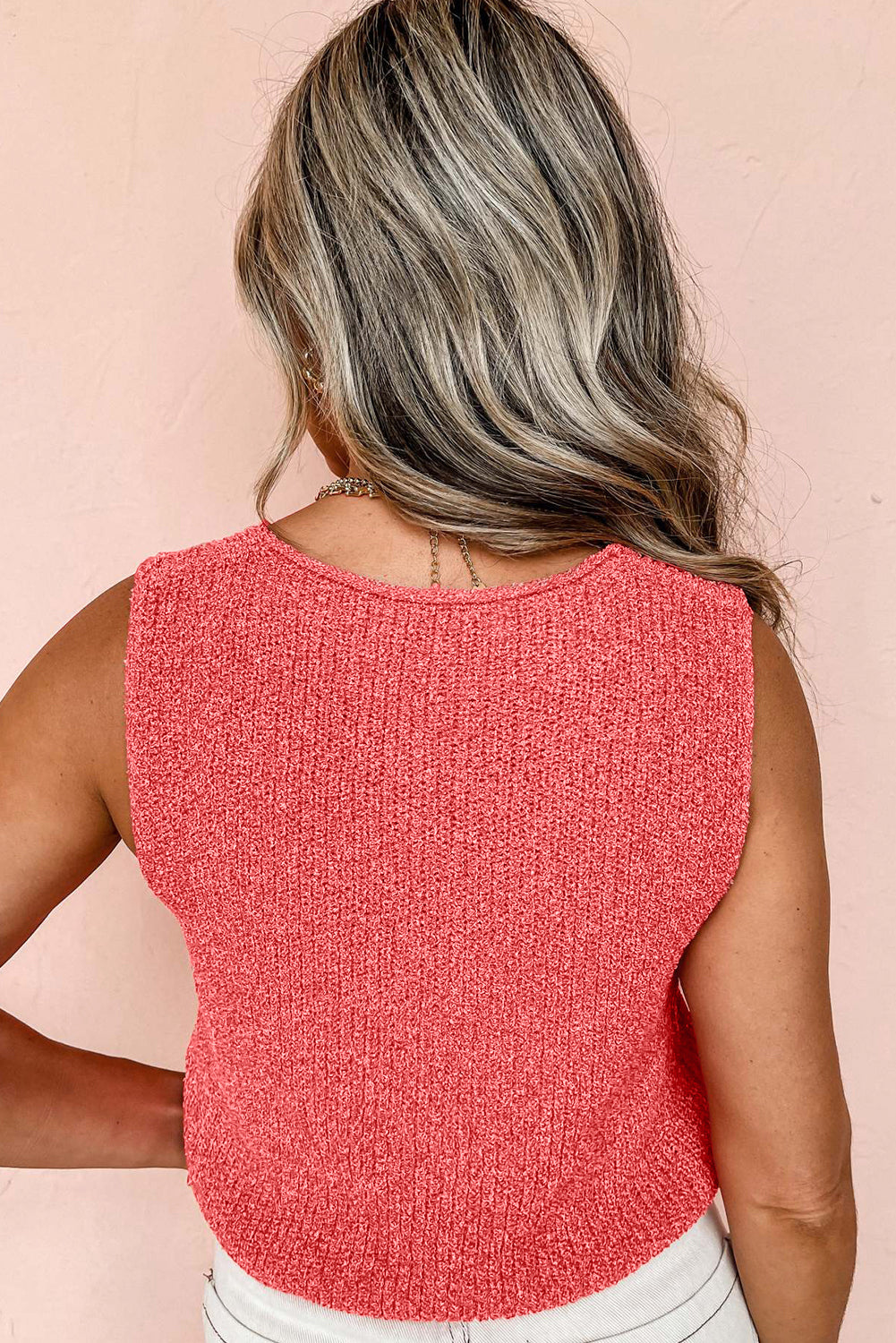 Tomato Red Lace-up Front V Neck Sweater Vest eAura