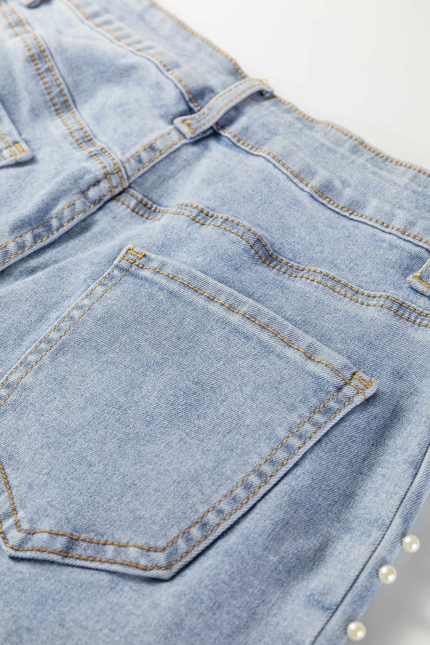 Mid Rise Pearl Embellished Split Wide Leg Jeans - eAura