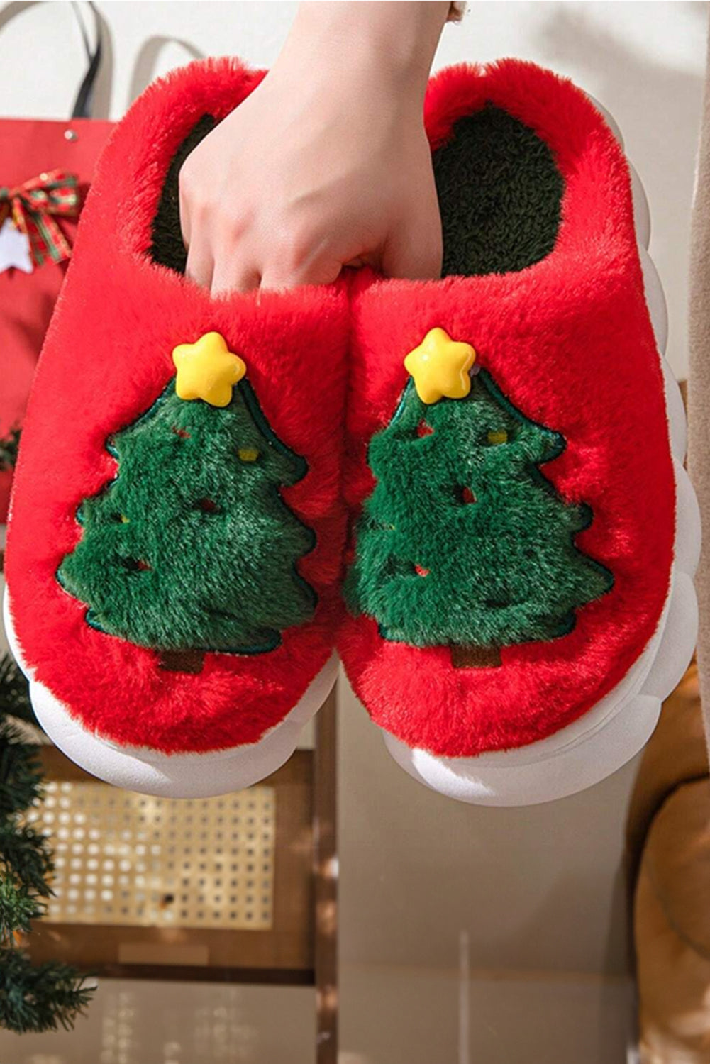 Red Christmas Tree Slippers - eAura