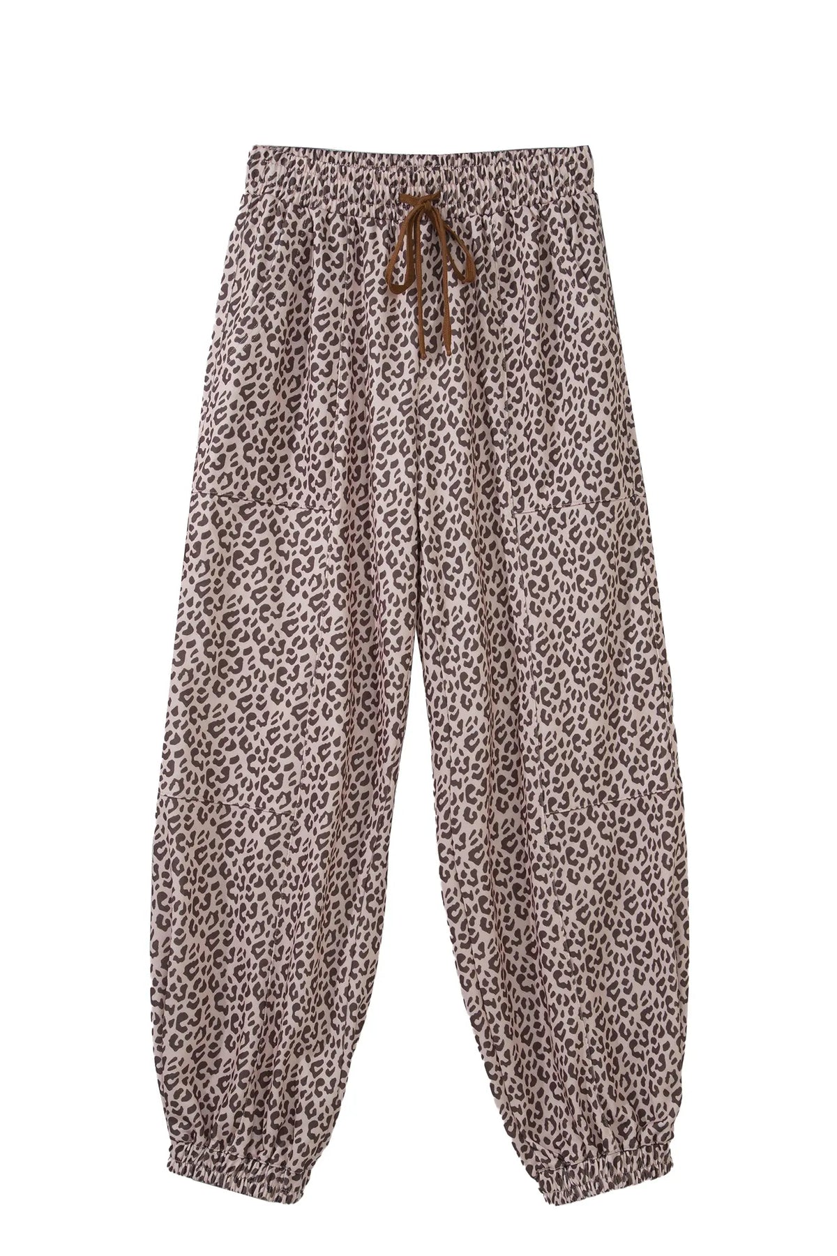 Leopard Print Elastic Waist Ankle Length Pants – Khaki