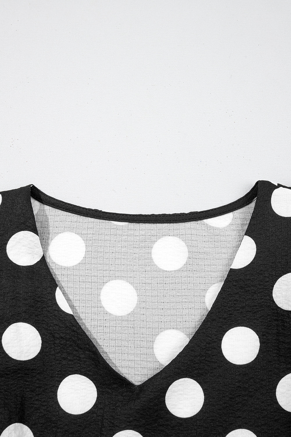 Black Polka Dot Print Ruffled Sleeve V Neck Blouse eAura