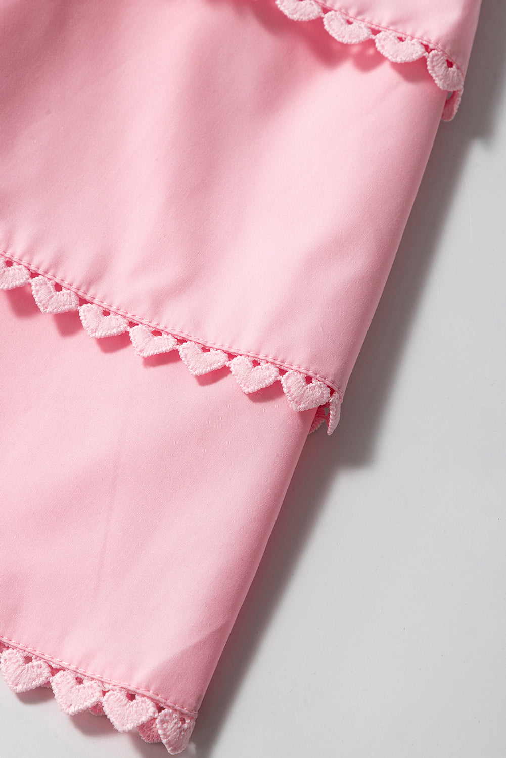 Pink Tiered Heart Trim Square Neck Flutter Top eAura