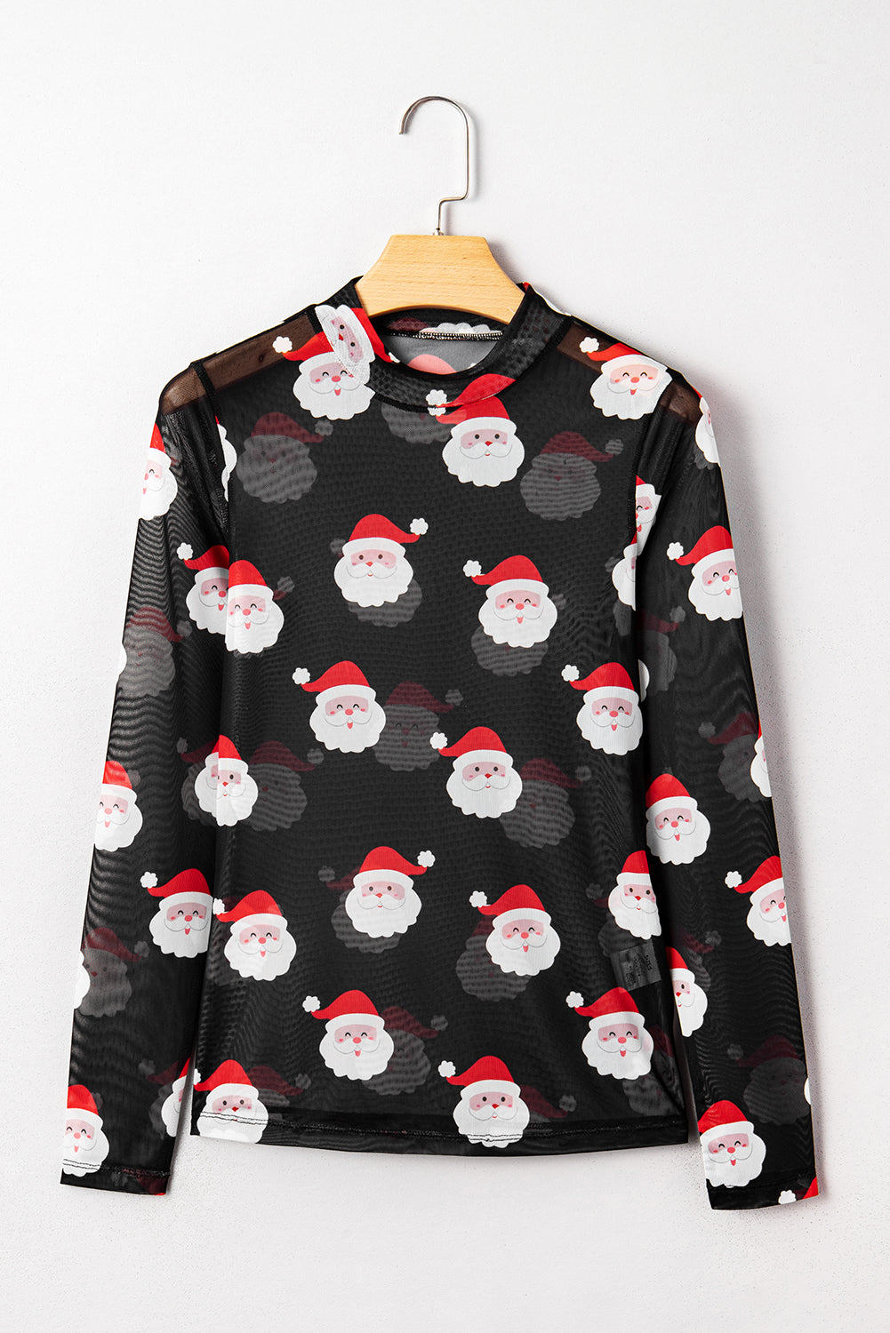 Black Christmas Fashion Print Slim Fit Long Sleeve Top - eAura
