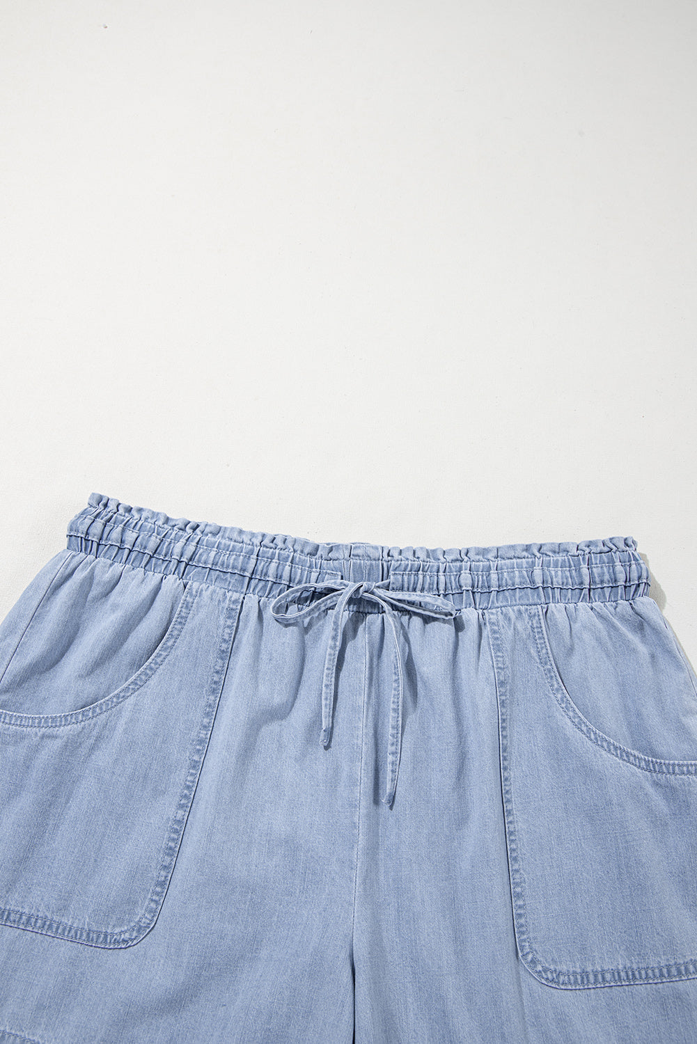 Beau Blue Pocketed Drawstring High Waist Plus Size Denim Shorts BB Fashion Outlet