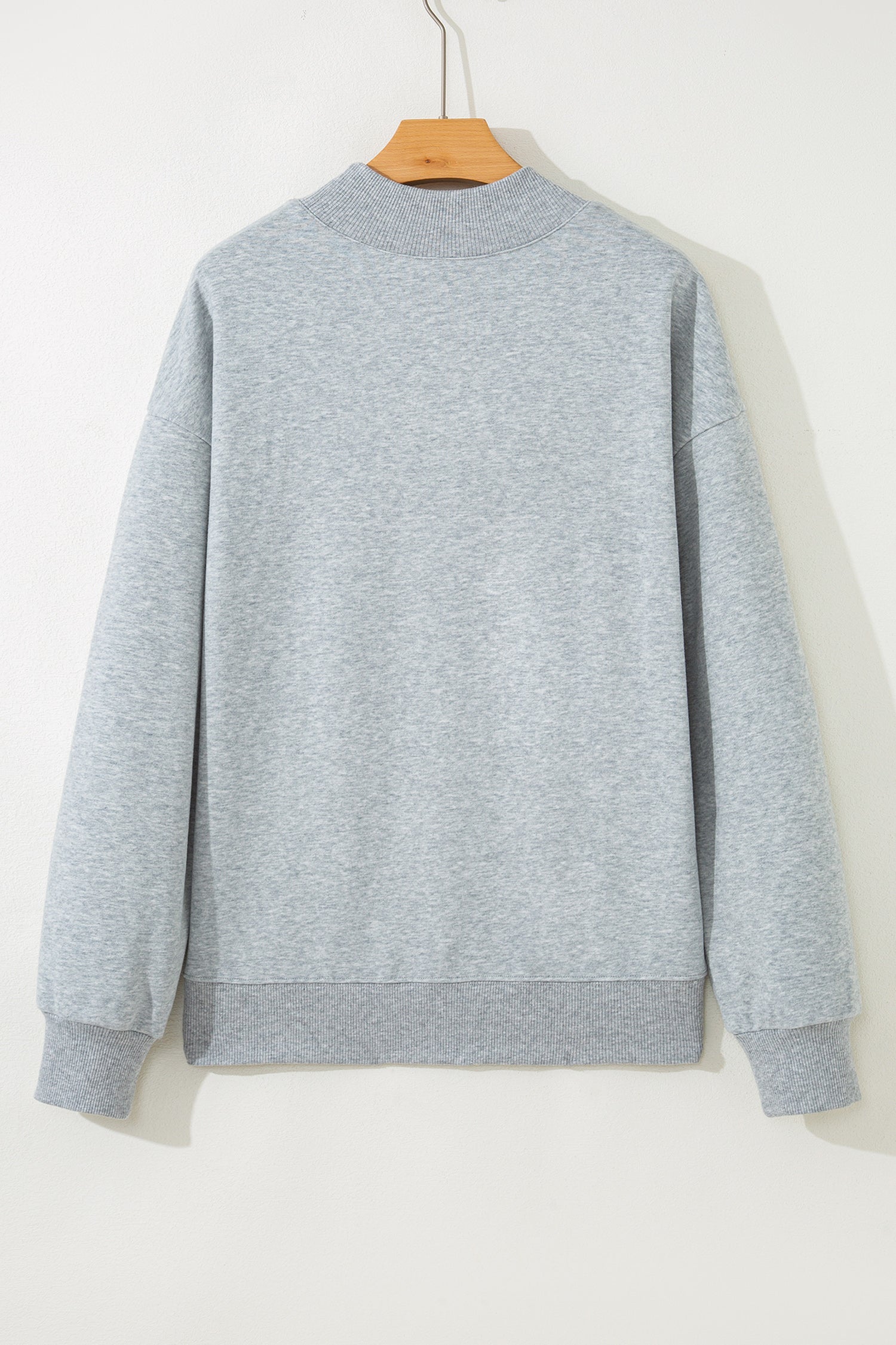 hello fall Embroidered Pumpkin Detail Mock Neck Sweatshirt – Gray