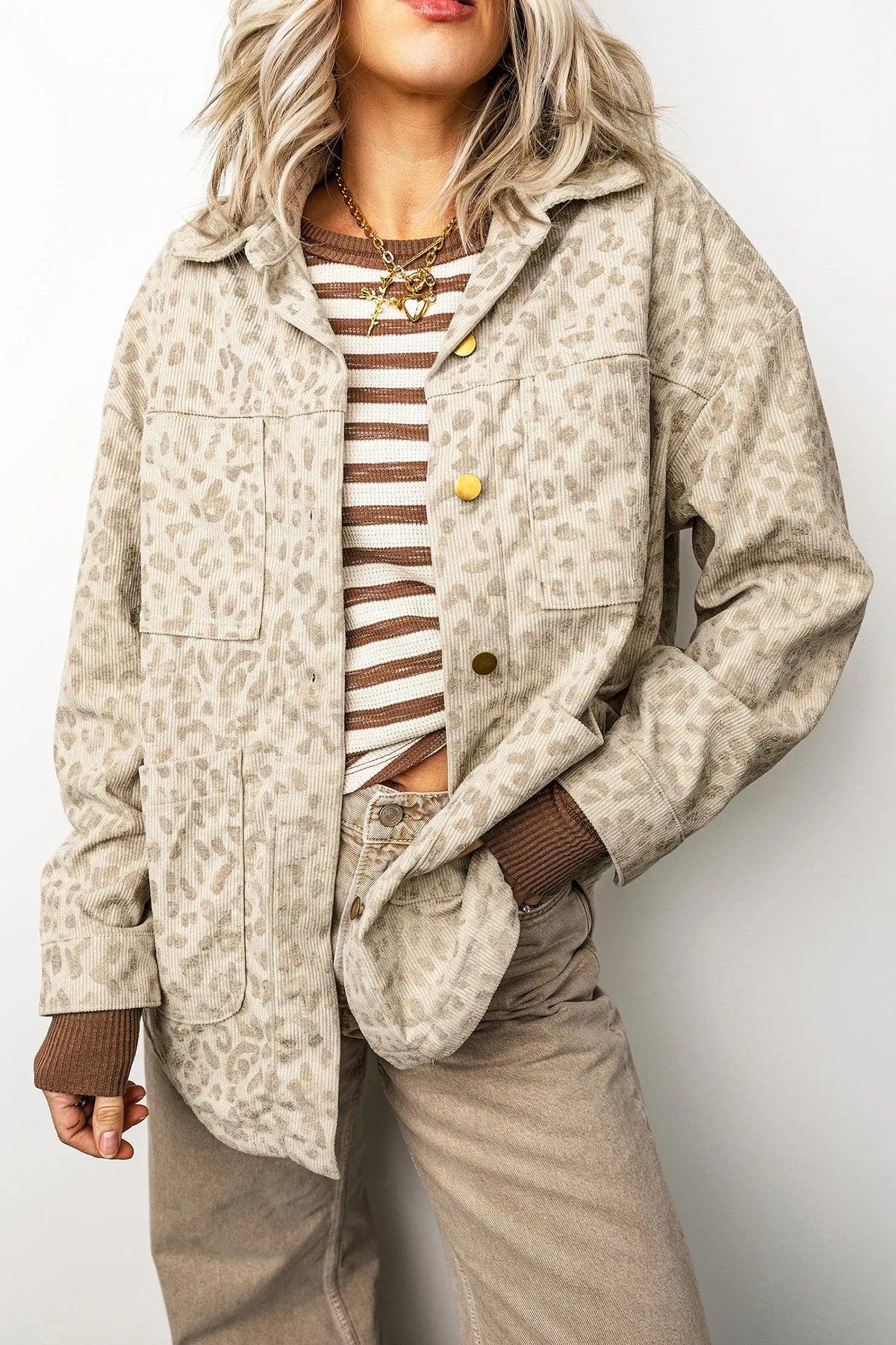 Ribbed Shirt Collar Long Sleeve Regular Fit Jacket