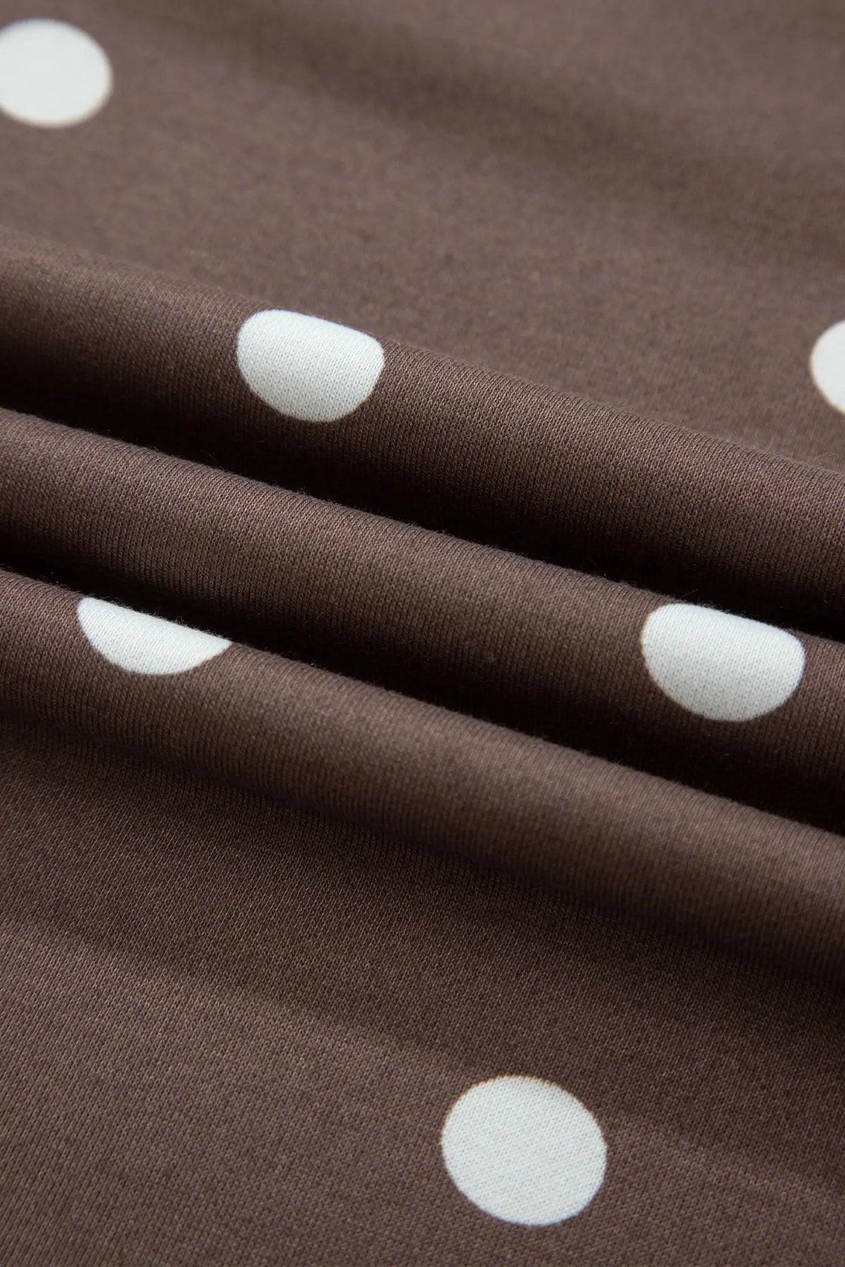 Polka Dot Ribbed Trim Long Sleeve Top Casual Short Set – Brown