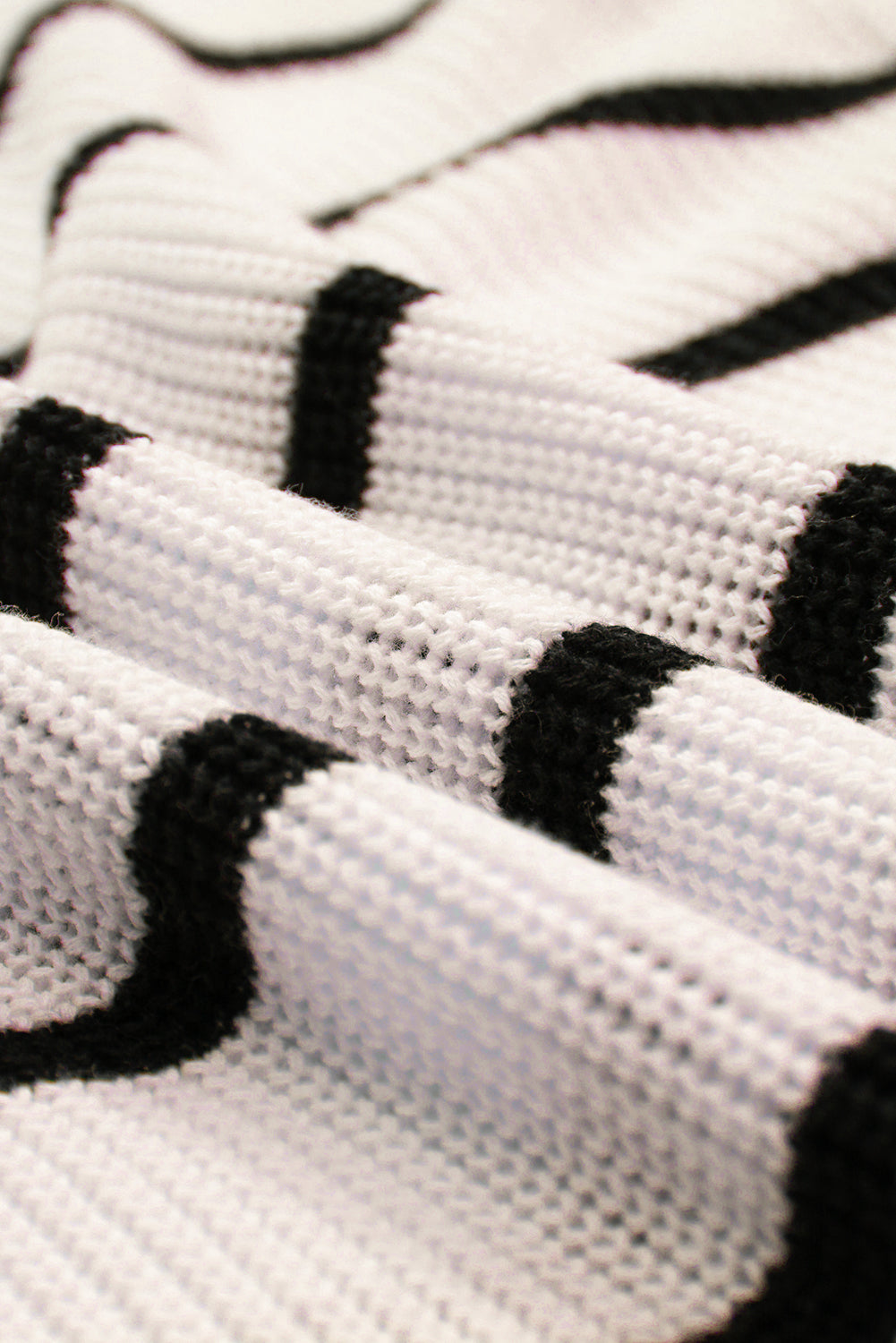 White Stripe Round Neck Batwing Sleeve Sweater eAura