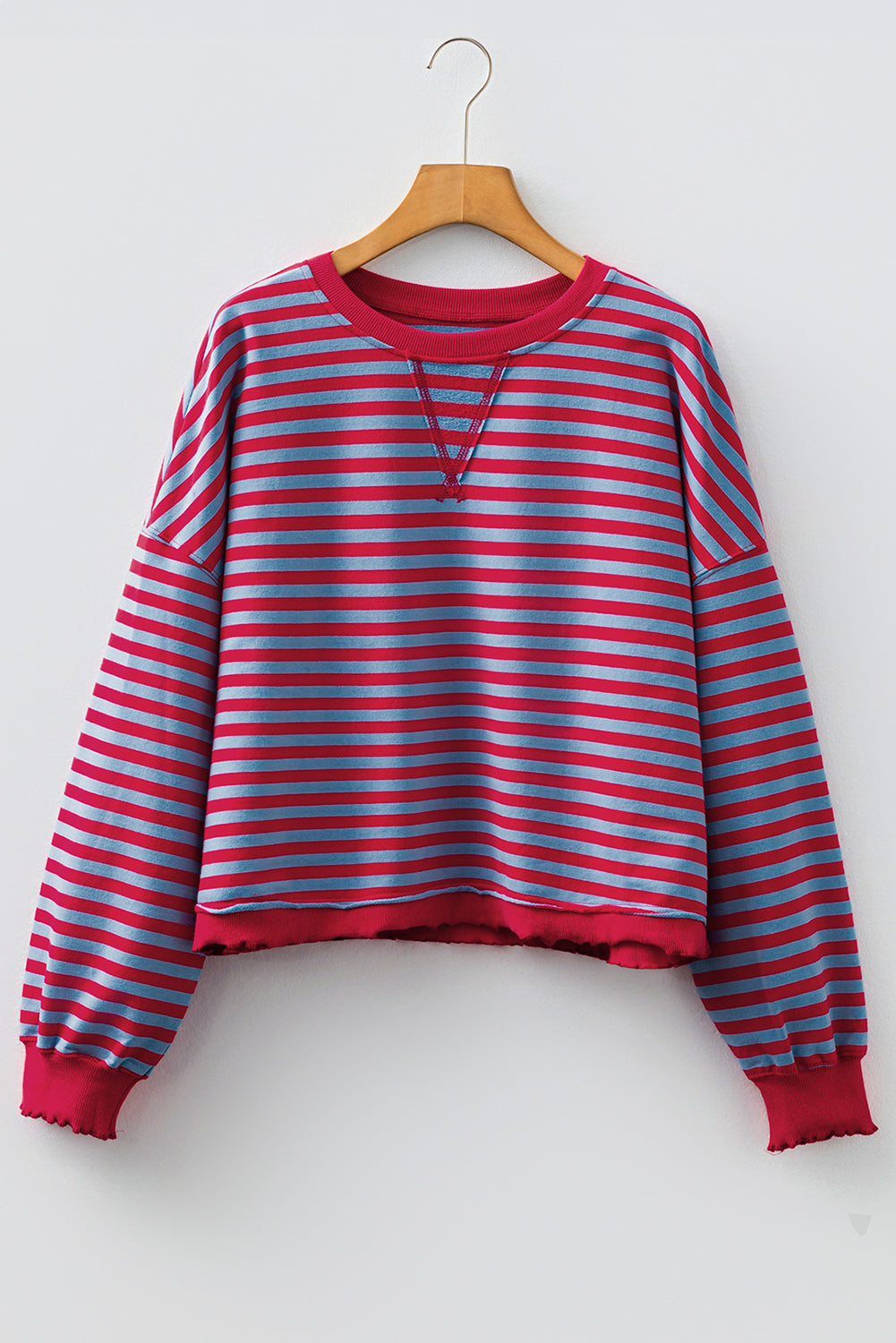 Striped Exposed Seam Contrast Ribbed Trim Boxy Sweatshirt - eAura