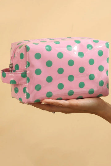 Light Pink Durable PVC Polka Dot Makeup Bag