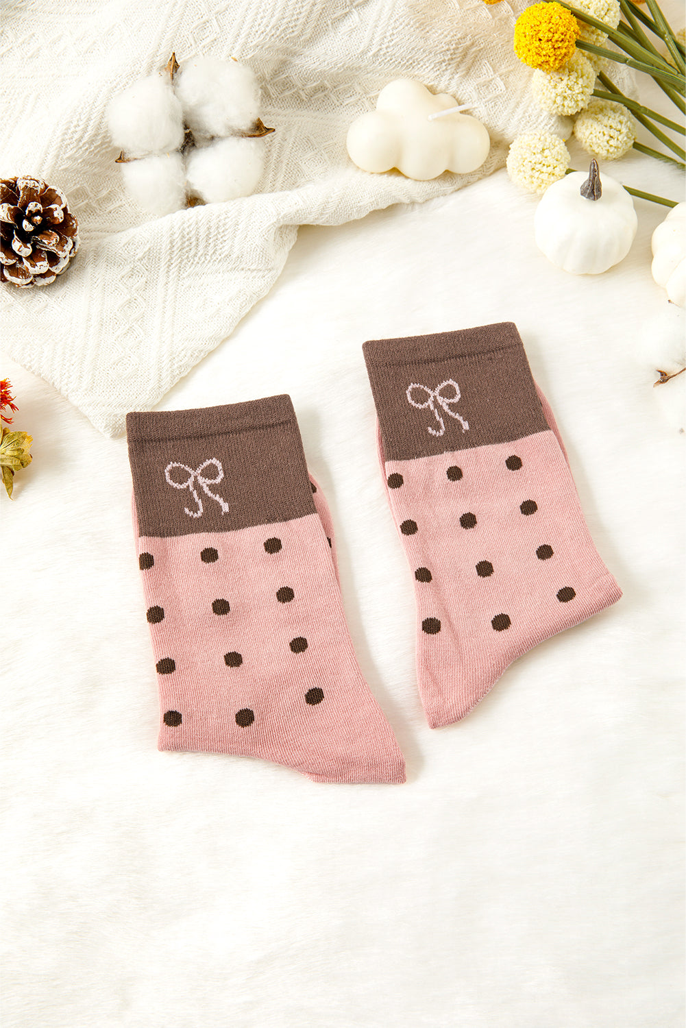 Pink Bow Polka Dot Colour-block Socks