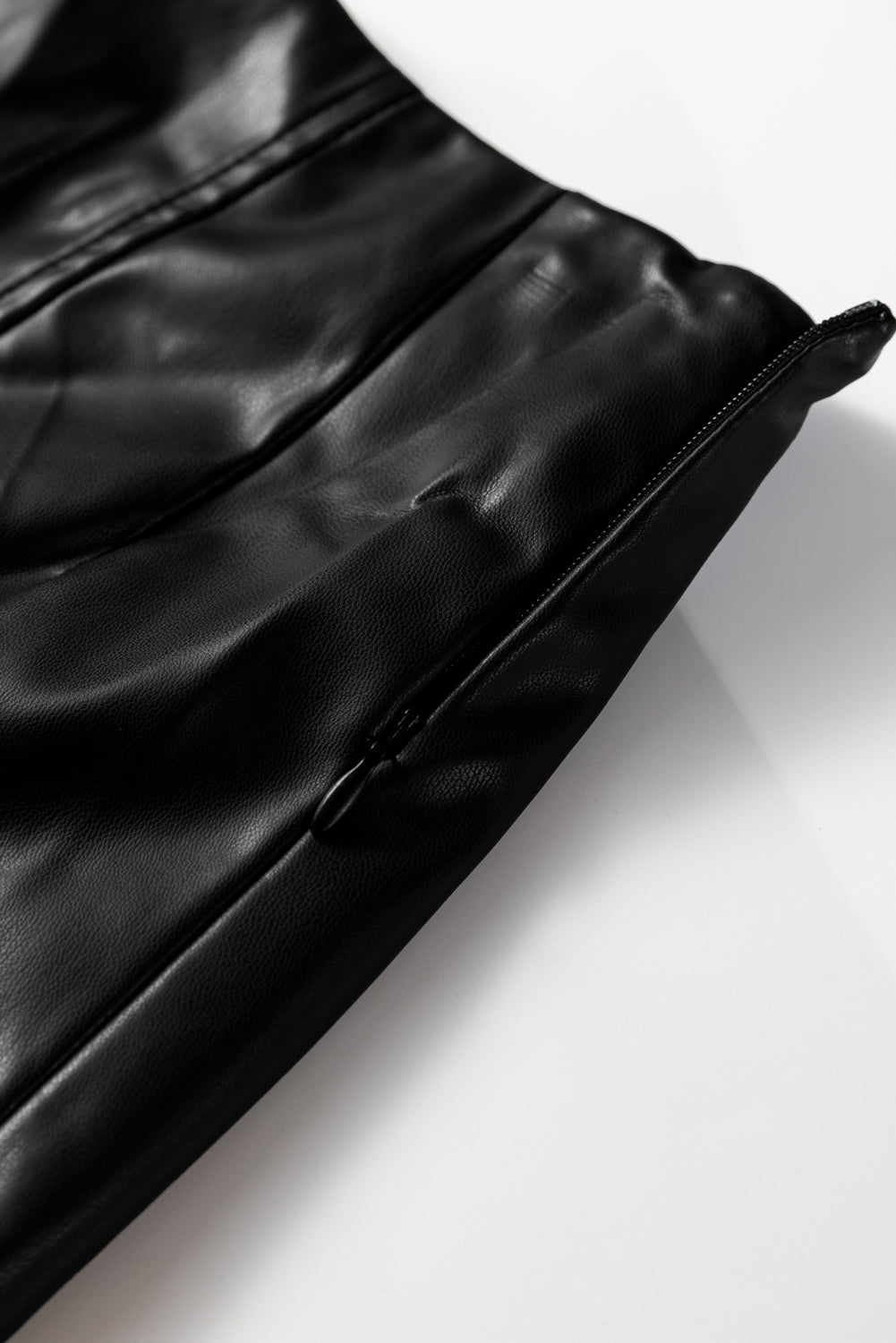 Black Faux Leather Retro Buckle Detail Pleated Flared Midi Skirt - eAura