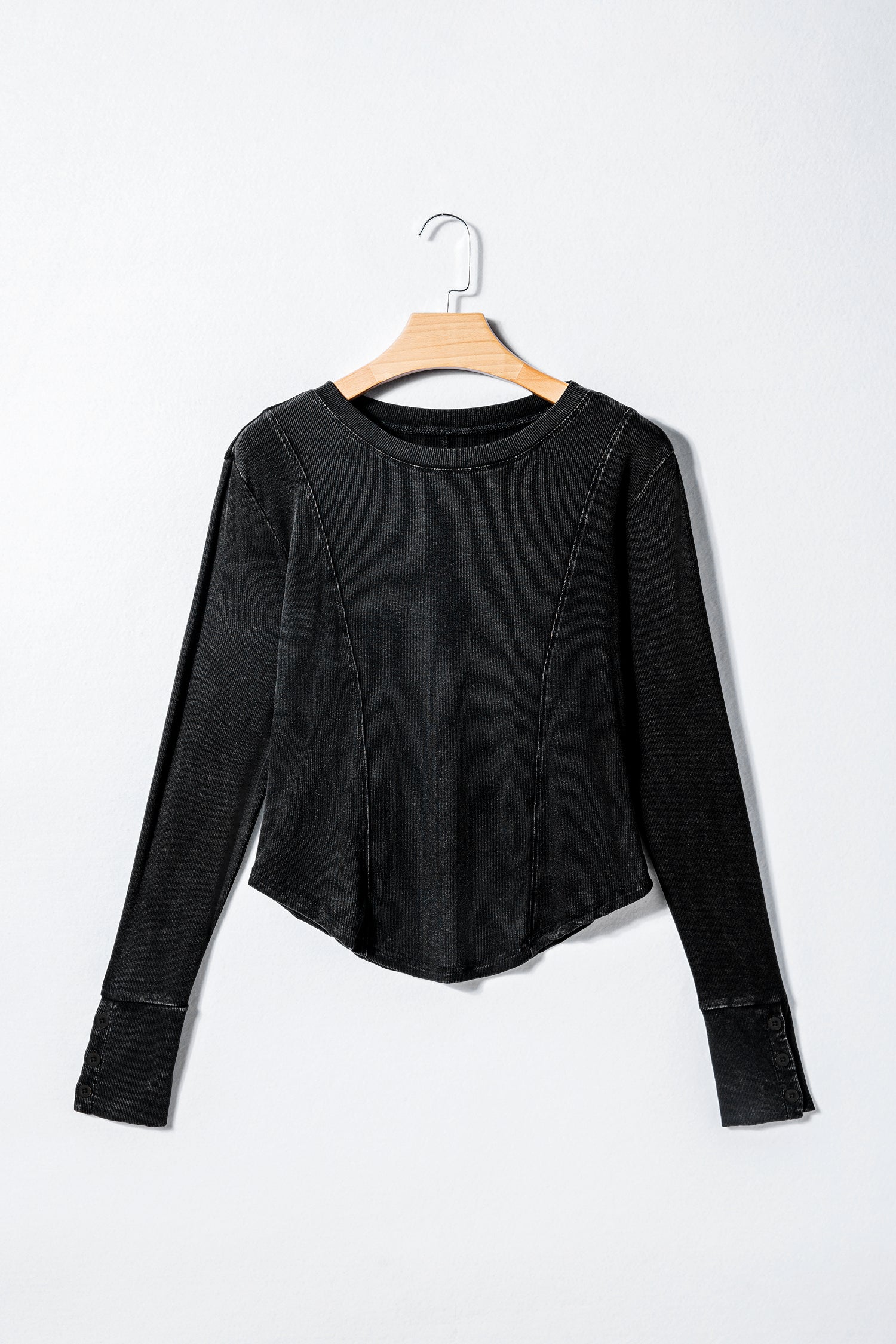 Exposed Seam Ribbed Long Sleeve Top