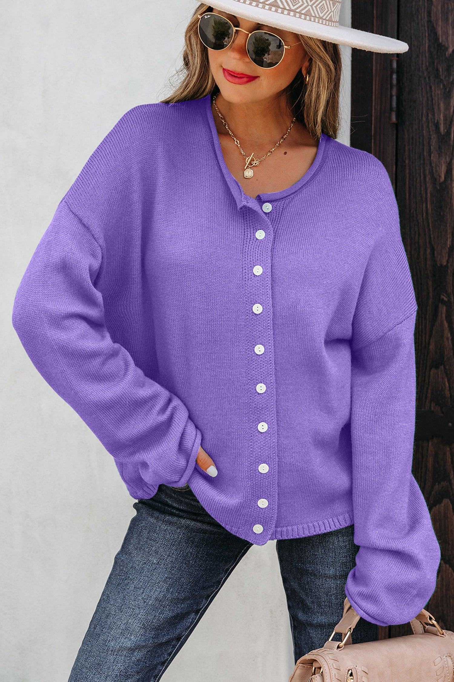 Knit Button Drop Shoulder Sweater Cardigan - Sweaters & Cardigans/Cardigans