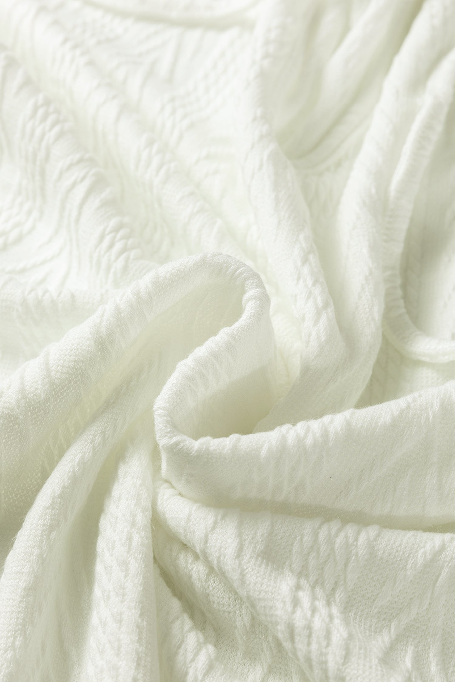 Floral Patchwork Textured Knit Drawstring V Neck Blouse - eAura