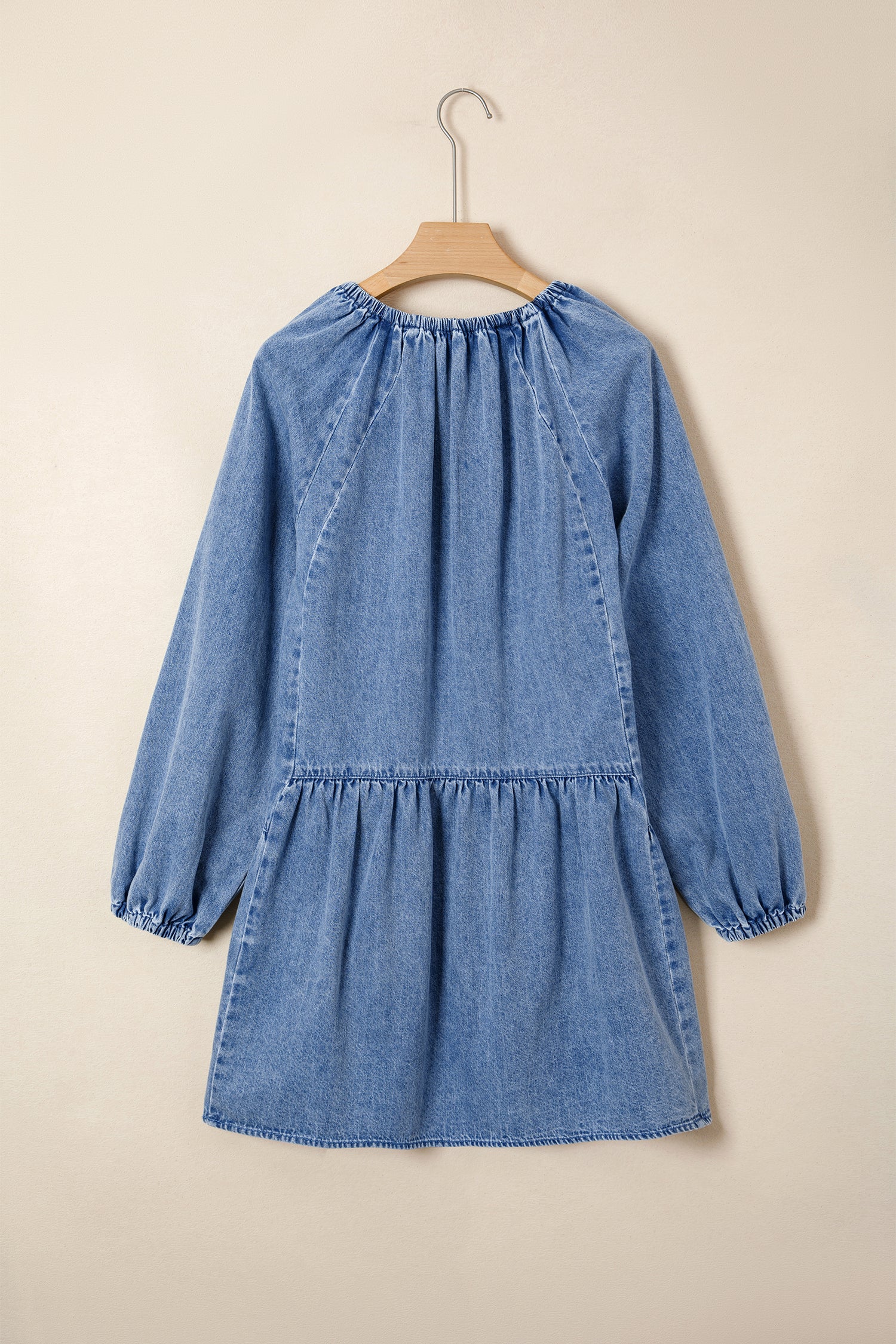 Puff Sleeve Ruffled Denim Mini Dress – Blue