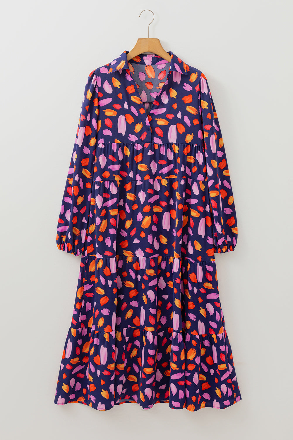 Blue Petal Collared Tiered Flowy Long Dress BB Fashion Outlet