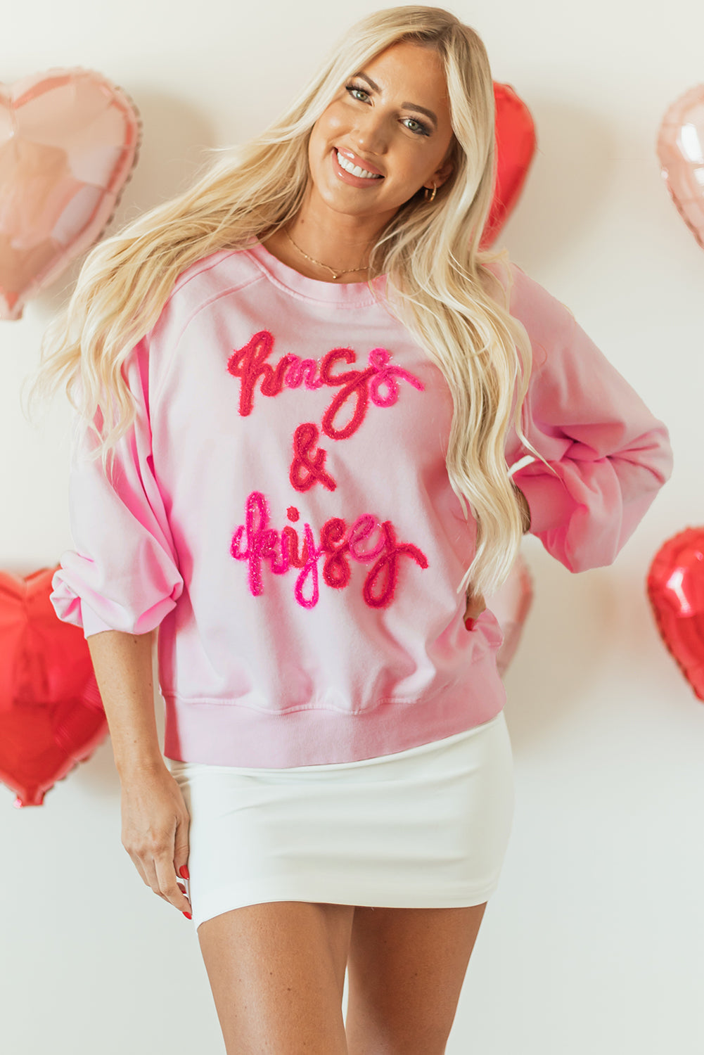 Pink Hugs and Kisses Pop Up Embroidered Raglan Sleeve Sweatshirt eAura
