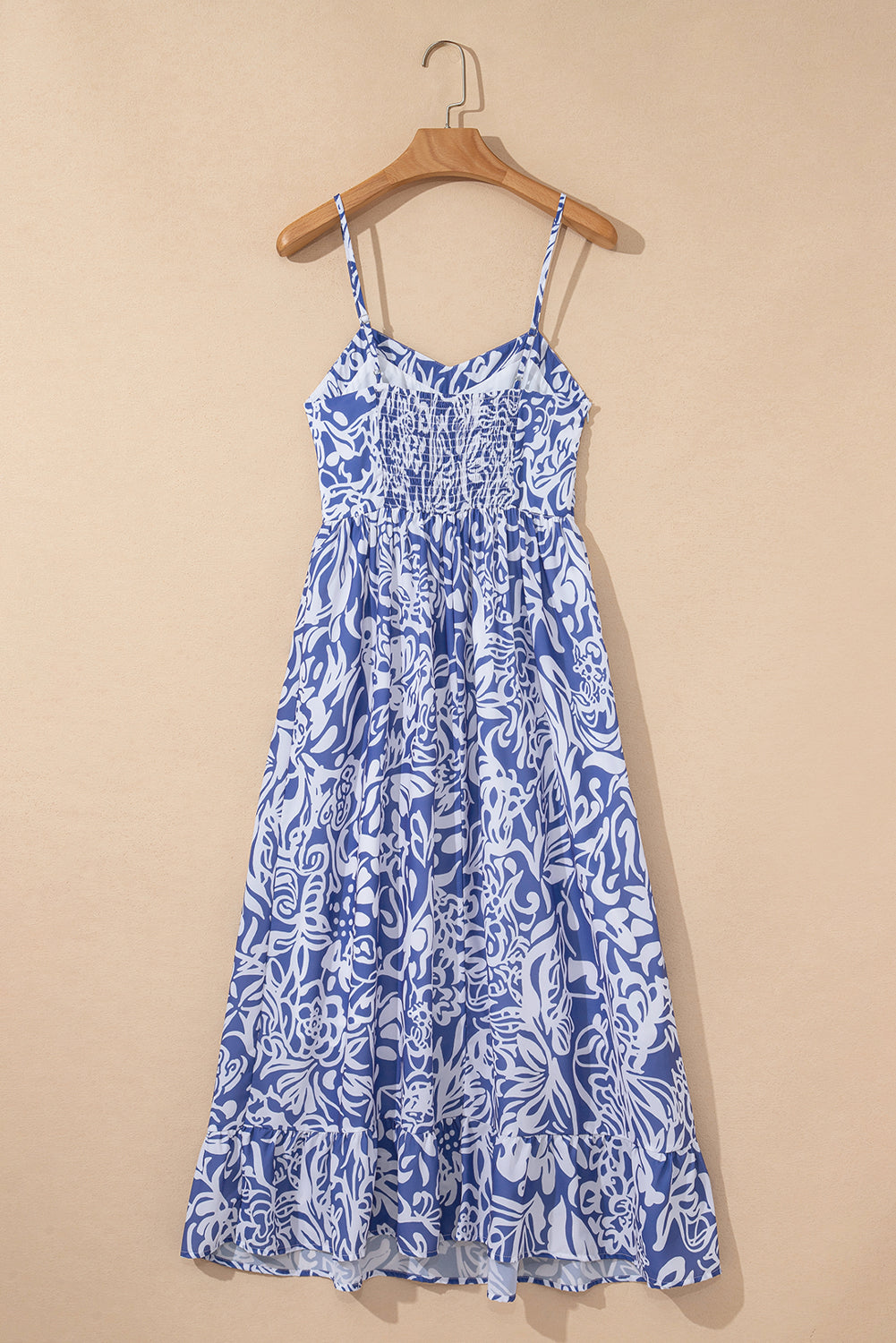 Sky Blue Floral Print Spaghetti Strap High Waist Maxi Dress eAura