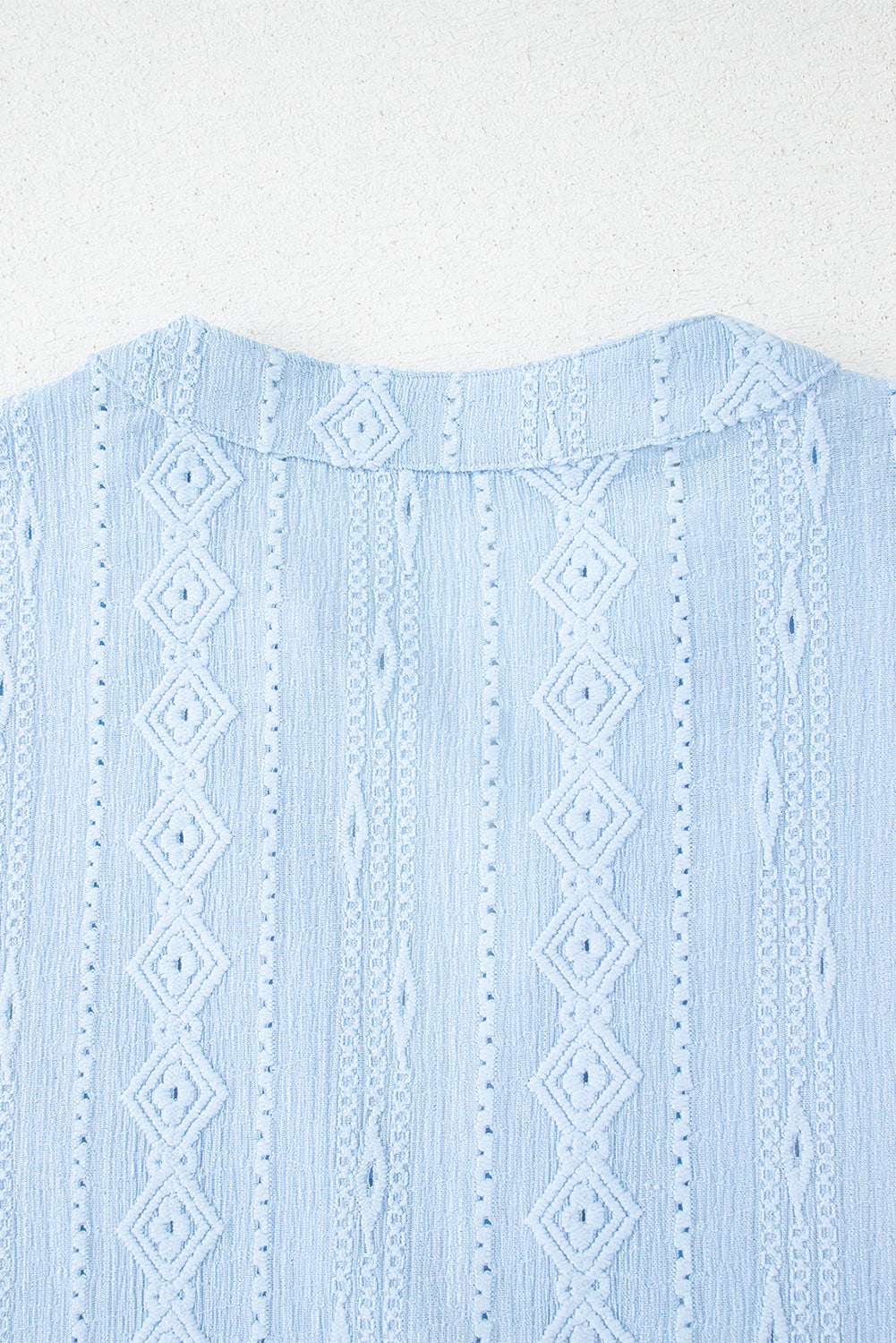 Beau Blue Jacquard Texture Flared Short Sleeve Notched Neck Mini Dress eAura