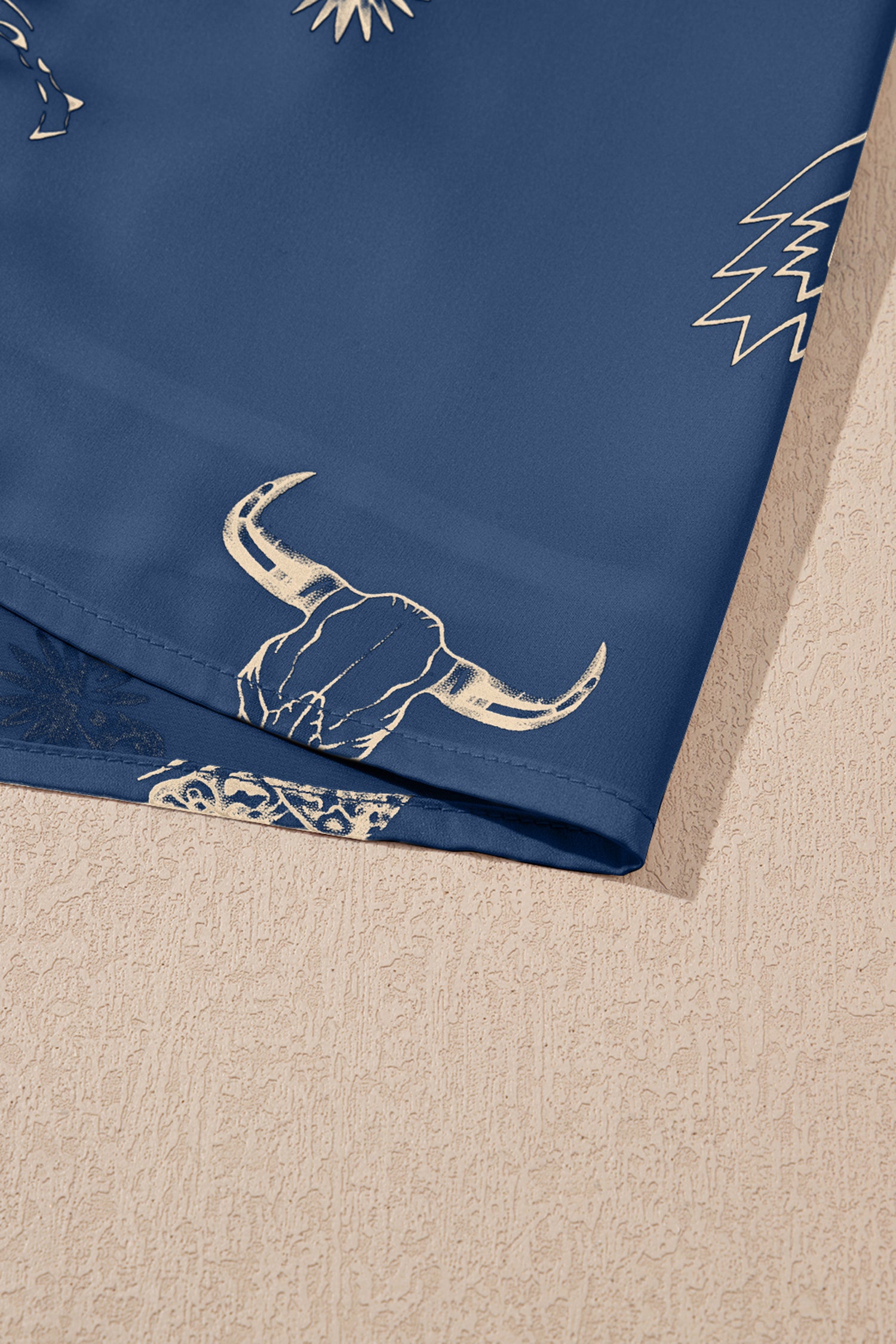 Navy Blue Western Print Satin Maxi Skirt