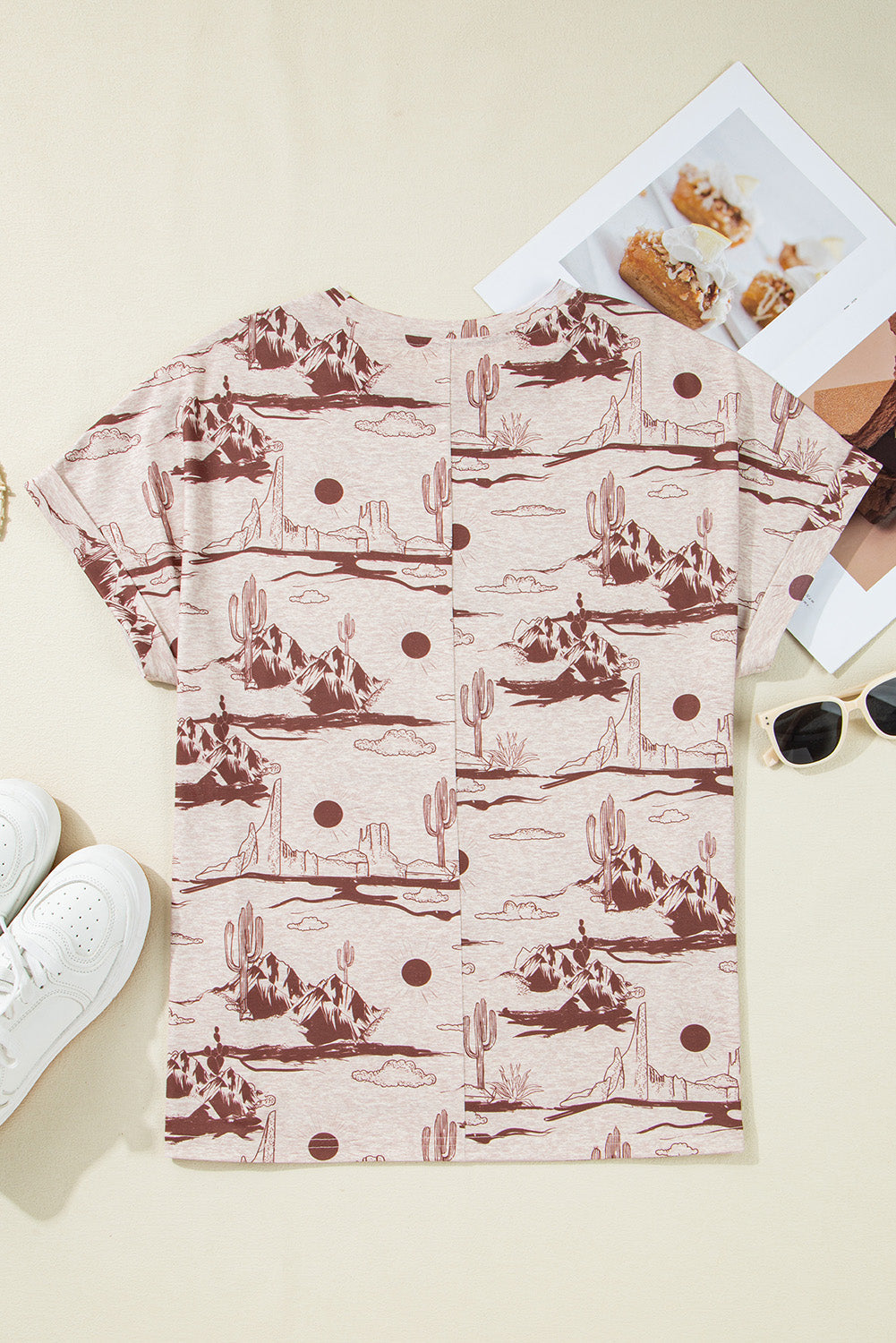 Brown Desert Sand Print Short Sleeve Knit Top eAura