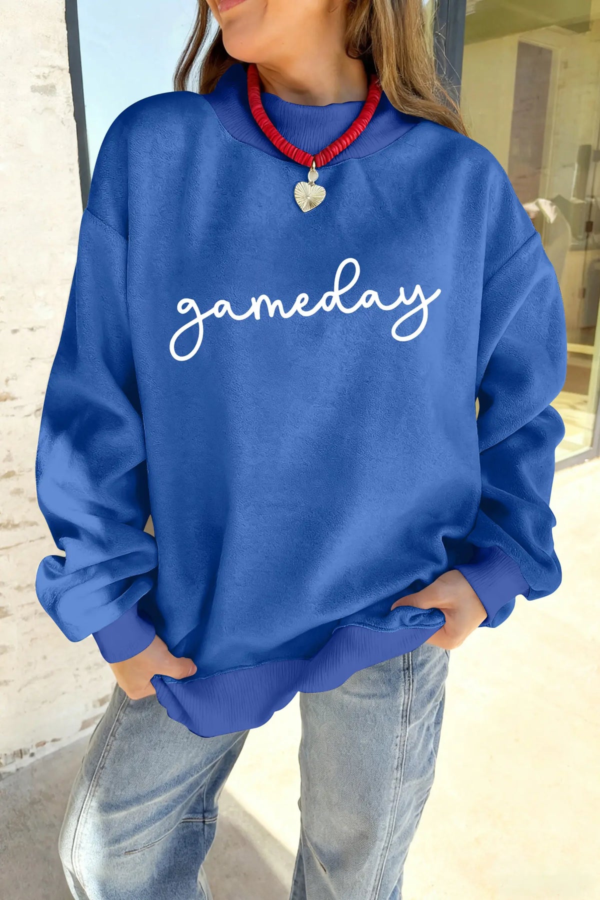 Reversible Gameday Football Graphic Oversized Sweatshirt – Dark Blue