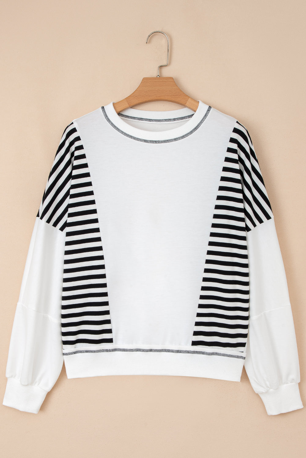 Striped Contrast Stitching Oversized Sweatshirt - eAura