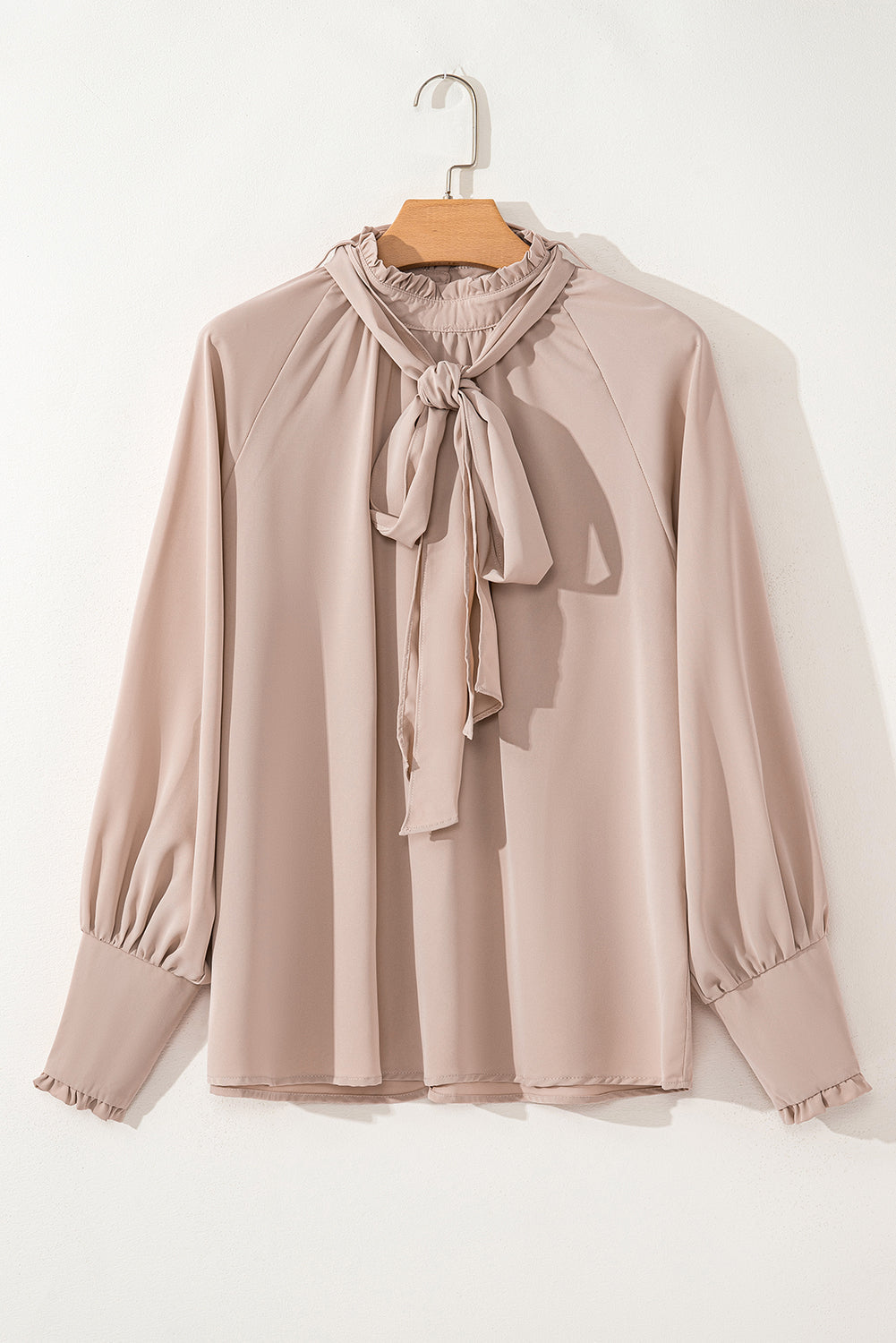 Khaki Frilled Knotted Mock Neck Bishop Sleeve Blouse Dear-Lover Dropshipping