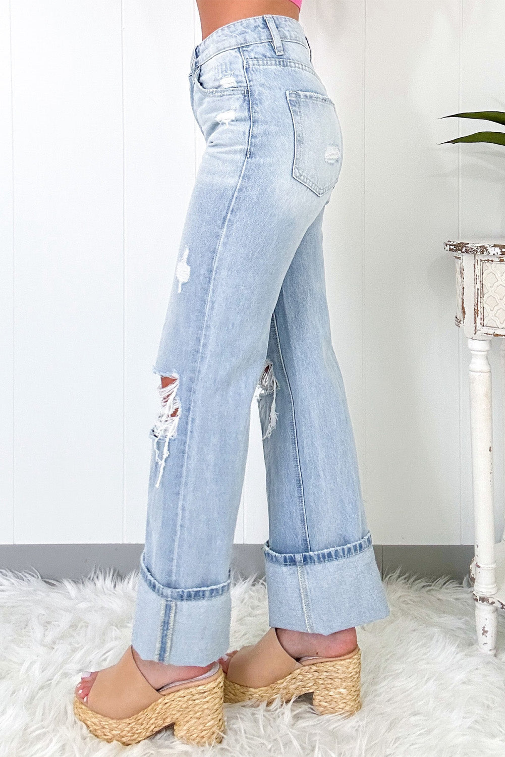 Beau Blue Light Wash Distressed Flare Jeans Beagle Boutique Fashion Outlet