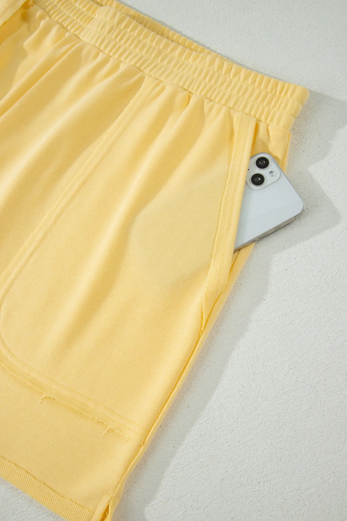 Cream Solid Colour Polo Tee Elastic Waist Shorts Plus Size Outfit – Yellow
