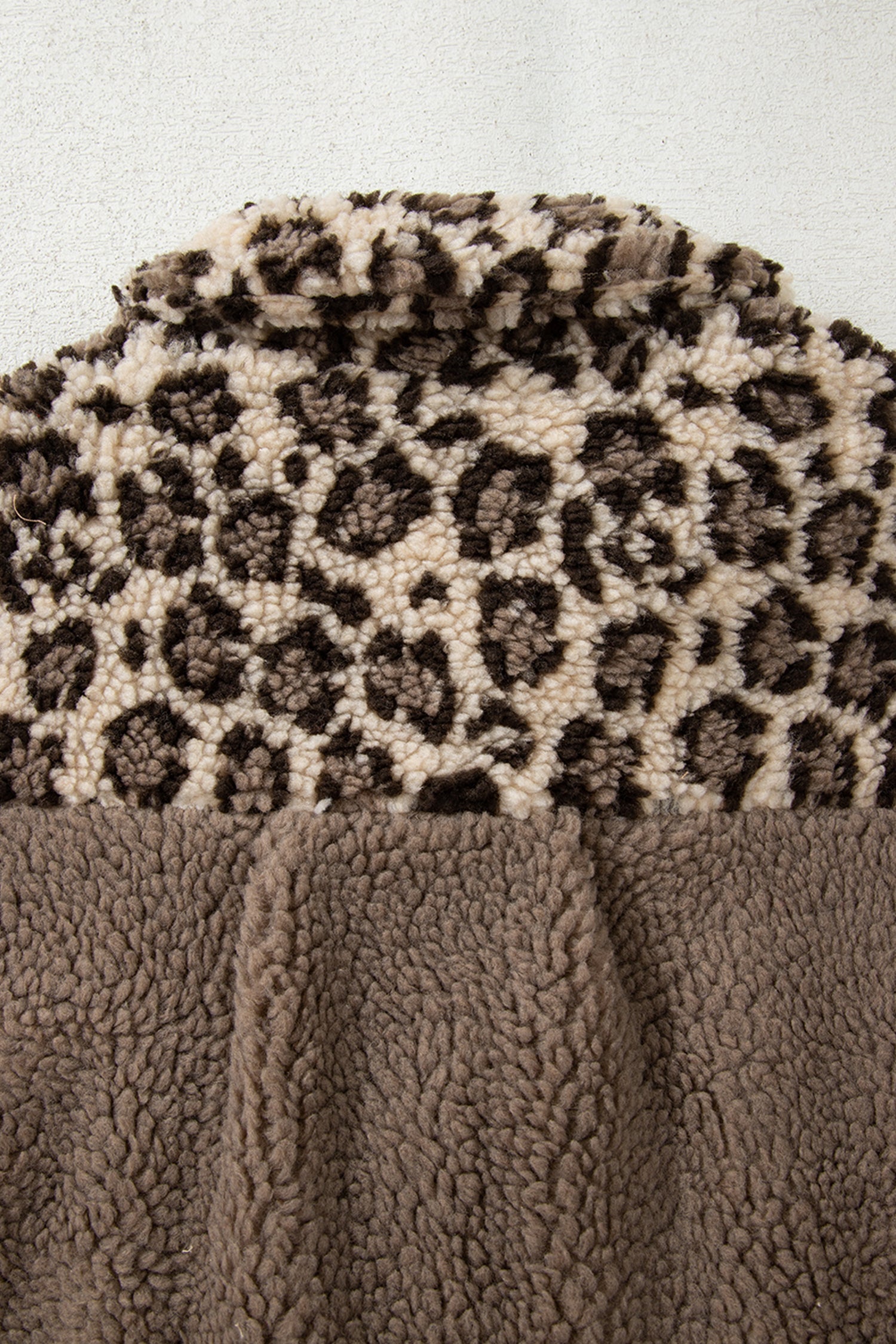 Brown Sherpa Leopard Print Flap Pocket Collared Button Up Jacket - eAura