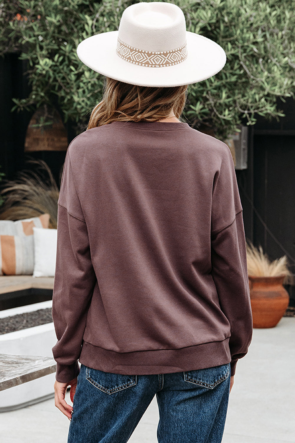 Contrast Terry Bow Pattern Drop Shoulder Sweatshirt - eAura
