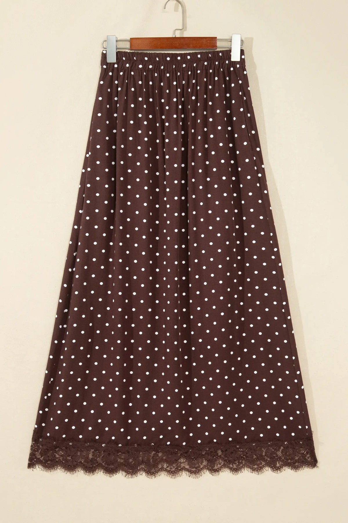 Polka Dot Lace Hem Elegant Long Shift Skirt – Khaki