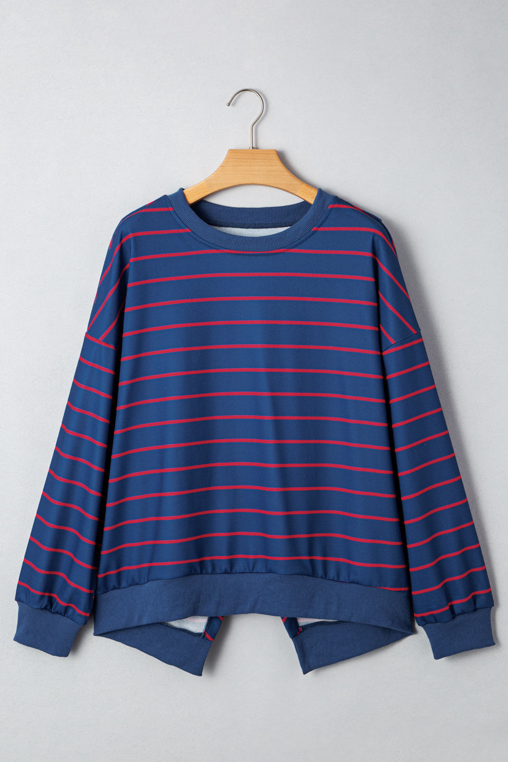 Striped Overlap Detail Drop Shoulder Pullover Sweatshirt eAura