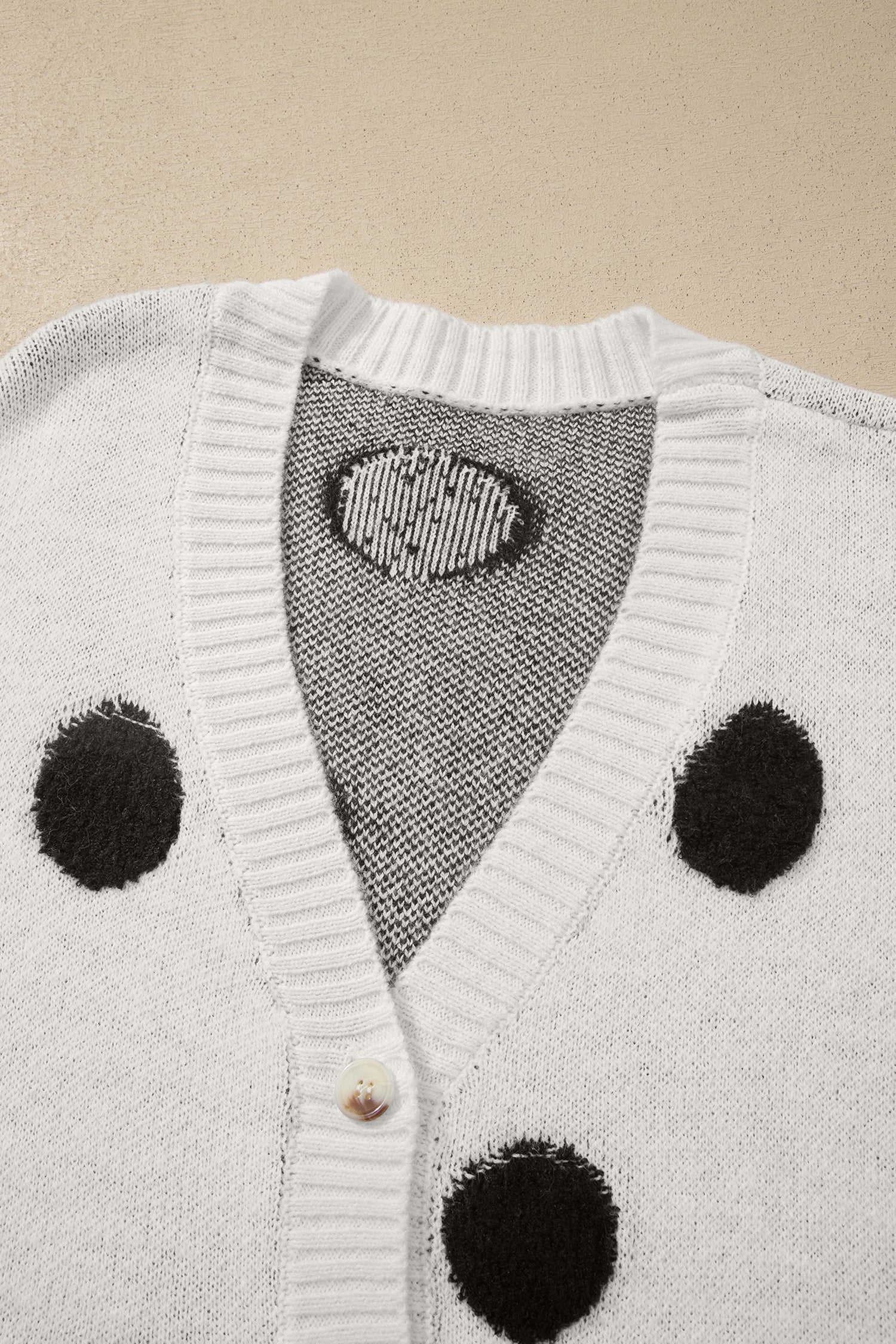 Polka Dot Button Front Oversized V Neck Cardigan – Beige