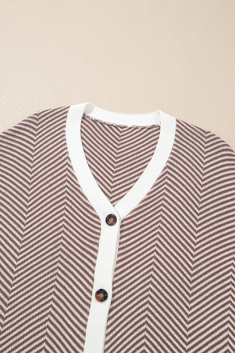 Brown Stripe Buttoned Front V Neck Herringbone Cardigan Dear-Lover Dropshipping