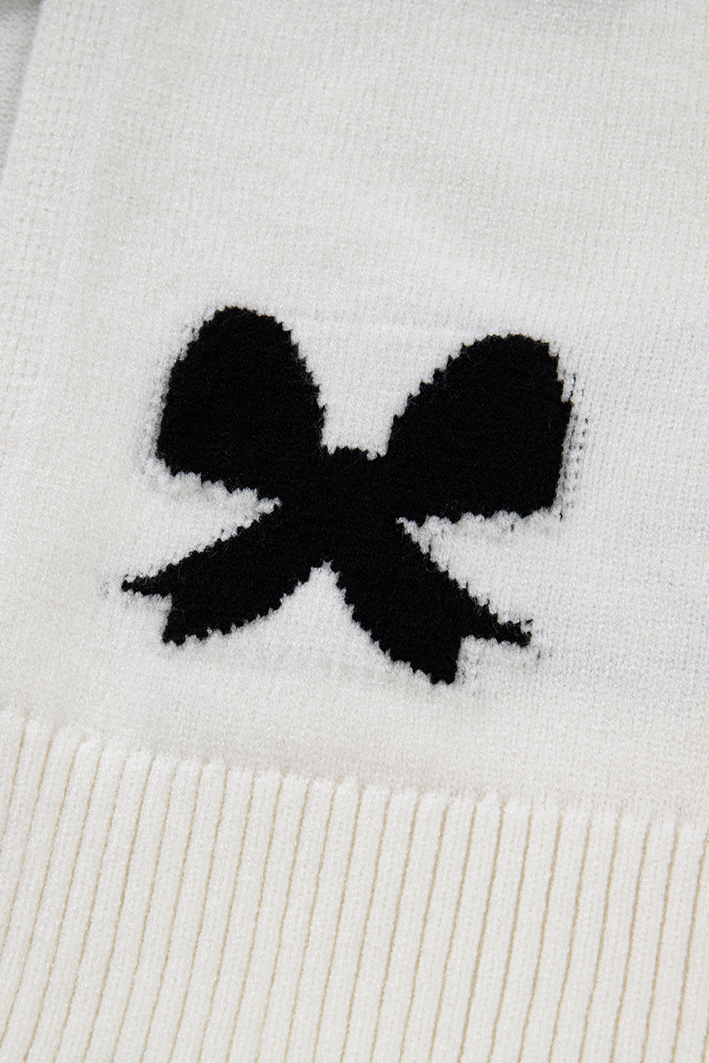 White Lace-up Bow Pattern Sweater Cardigan - eAura